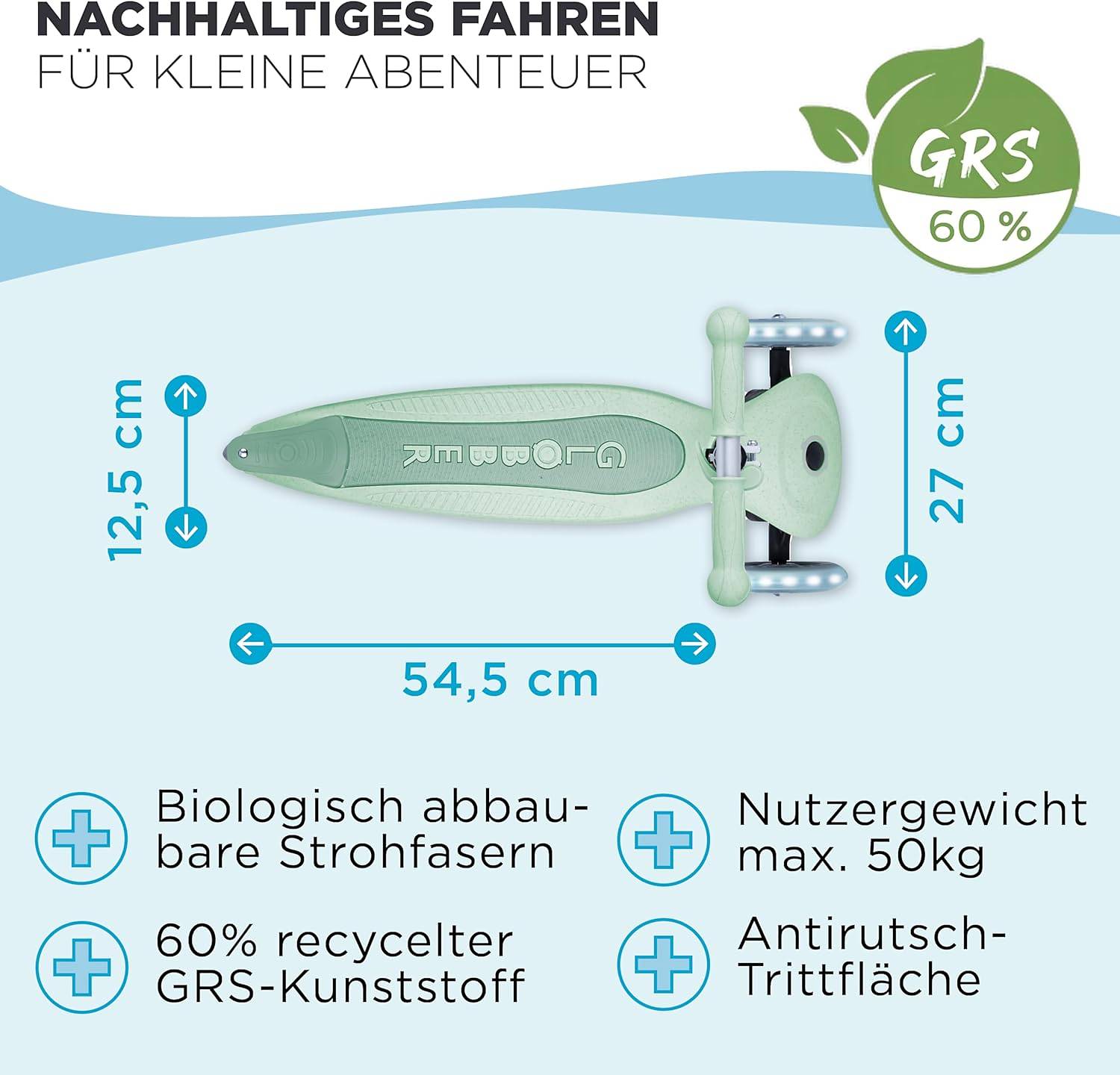 GLOBBER JUNIOR FOLDABLE LIGHTS ECO pistazie, mit Leuchtrollen