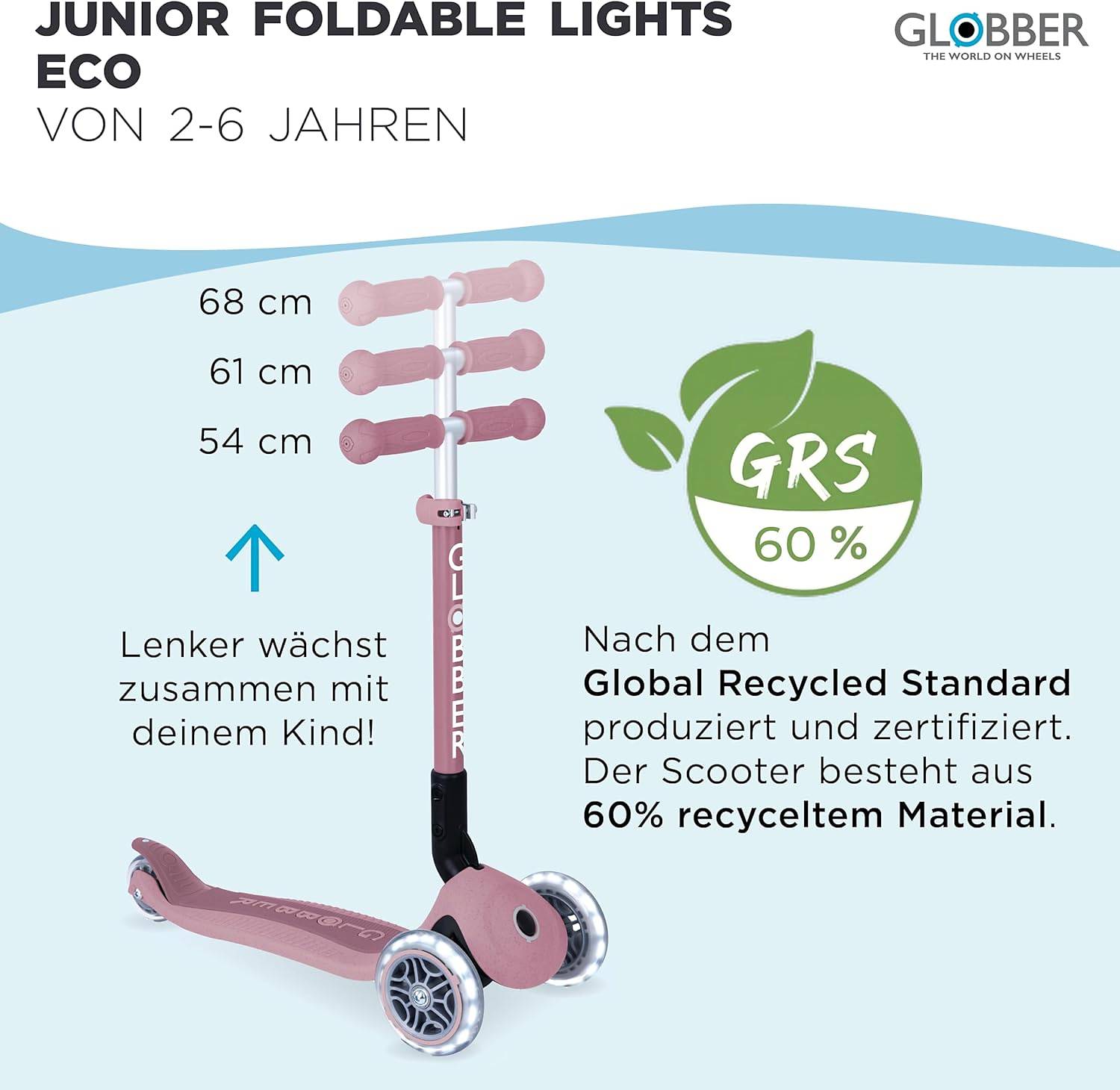 GLOBBER JUNIOR FOLDABLE LIGHTS ECO beere, mit Leuchtrollen