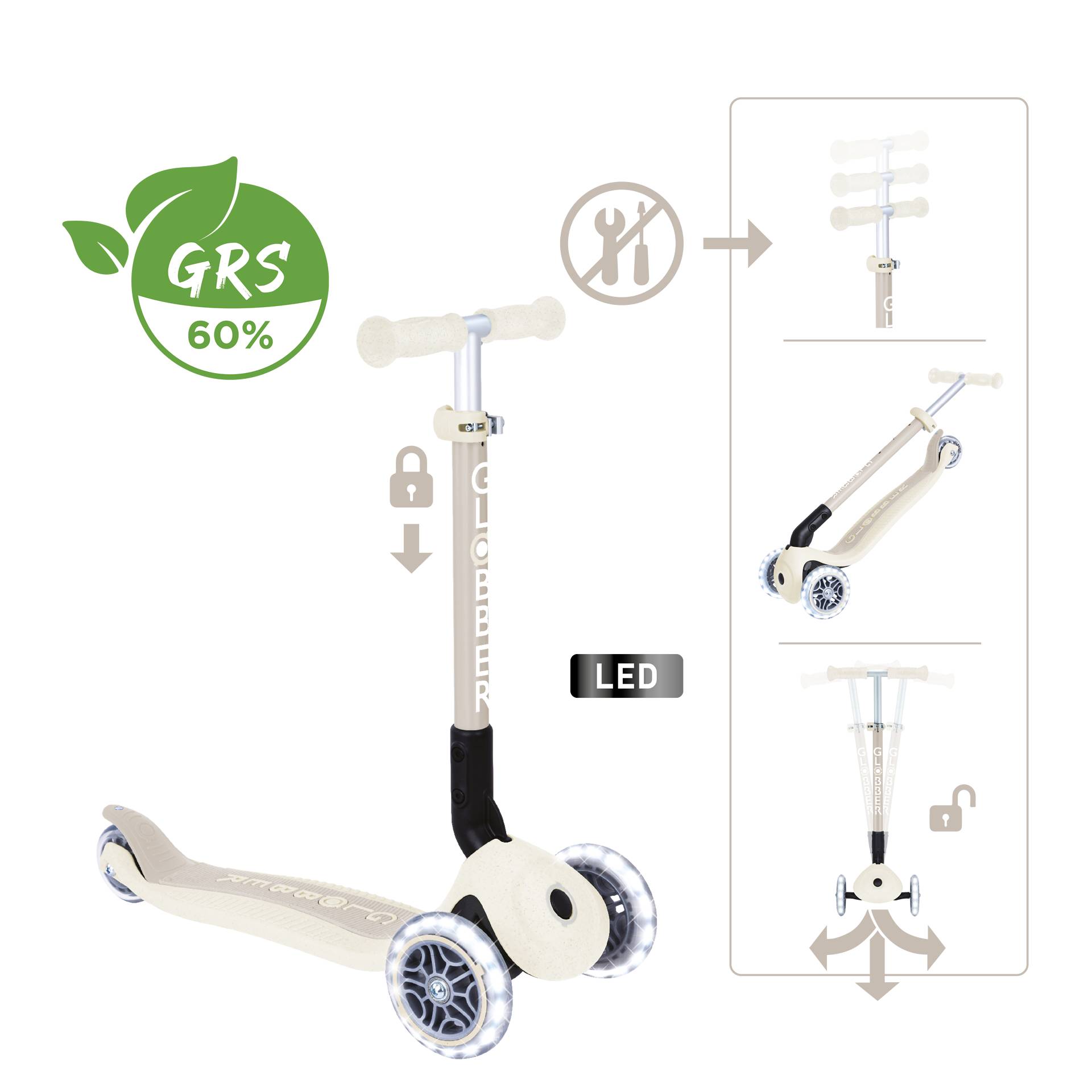 GLOBBER JUNIOR FOLDABLE LIGHTS ECO kokos weiß, mit Leuchtrollen