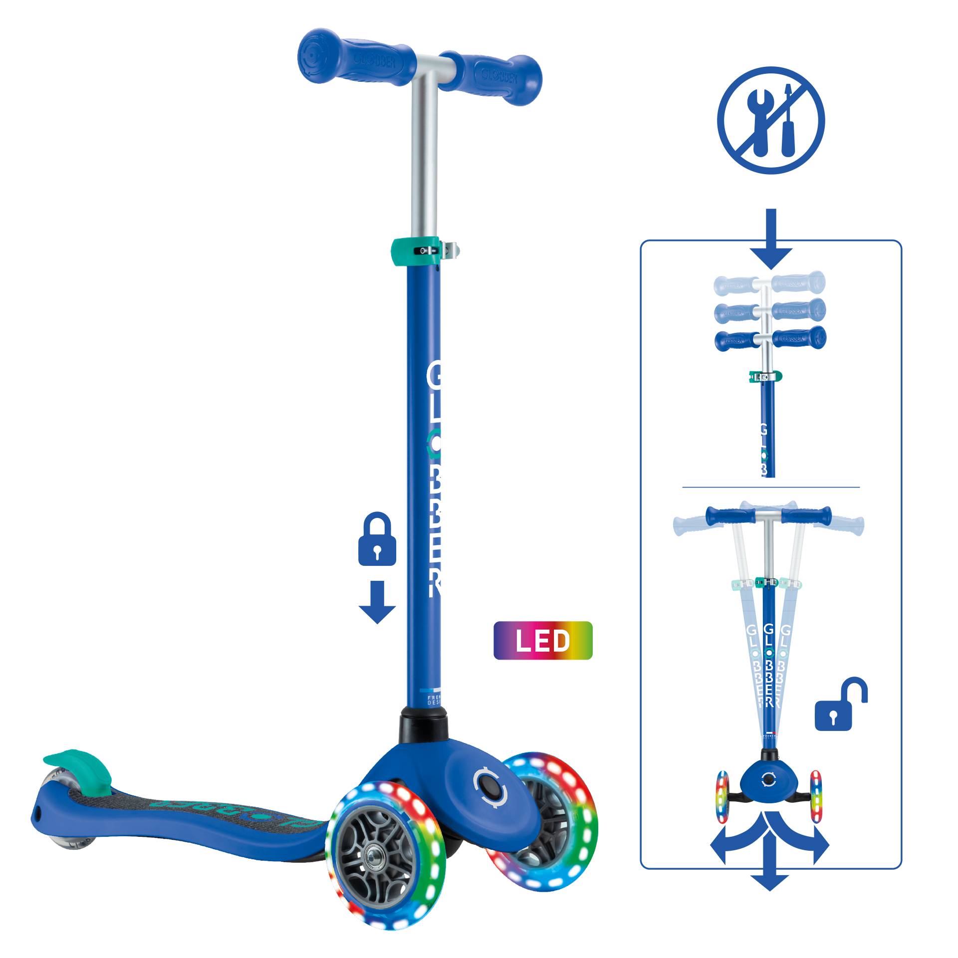 GLOBBER PRIMO LIGHTS dunkelblau, mit Leuchtrollen