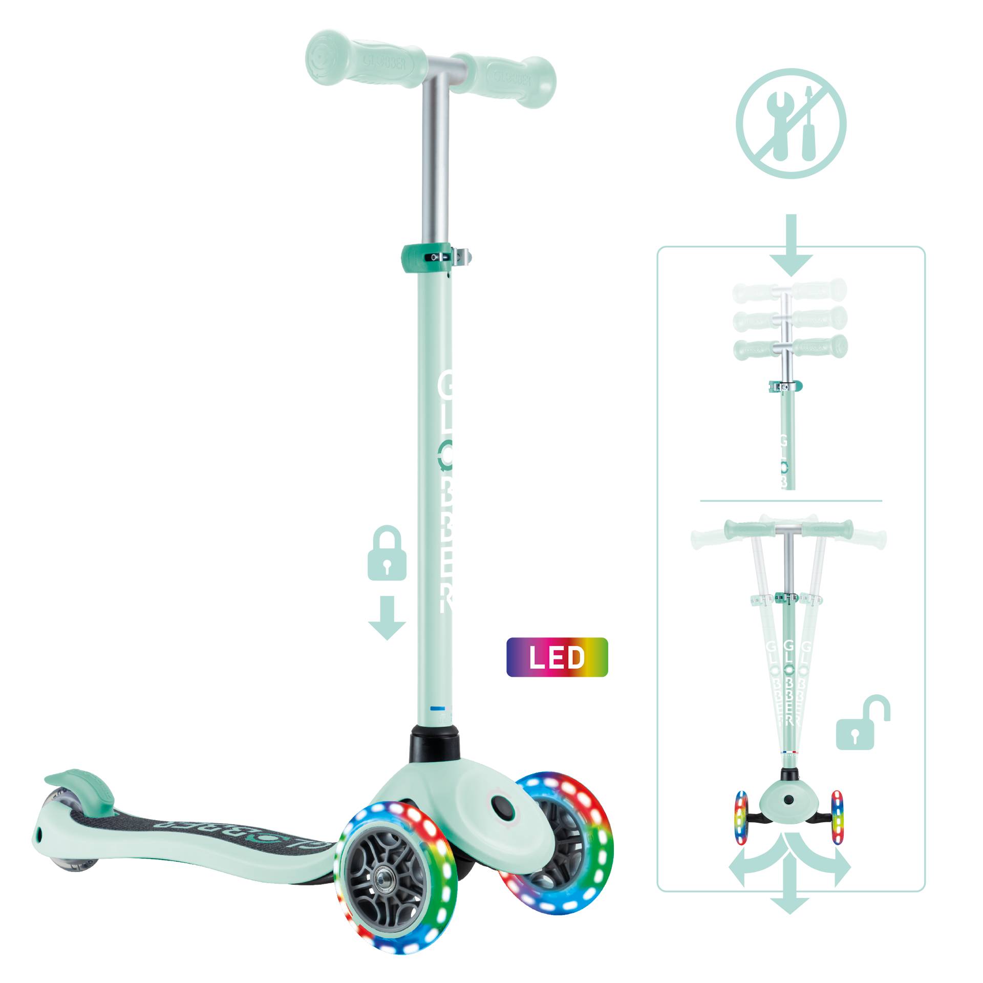 GLOBBER PRIMO LIGHTS mint, mit Leuchtrollen