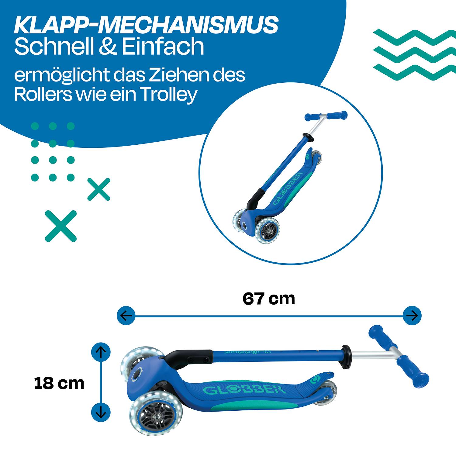 GLOBBER ELITE LIGHTS dunkelblau, mit Leuchtrollen