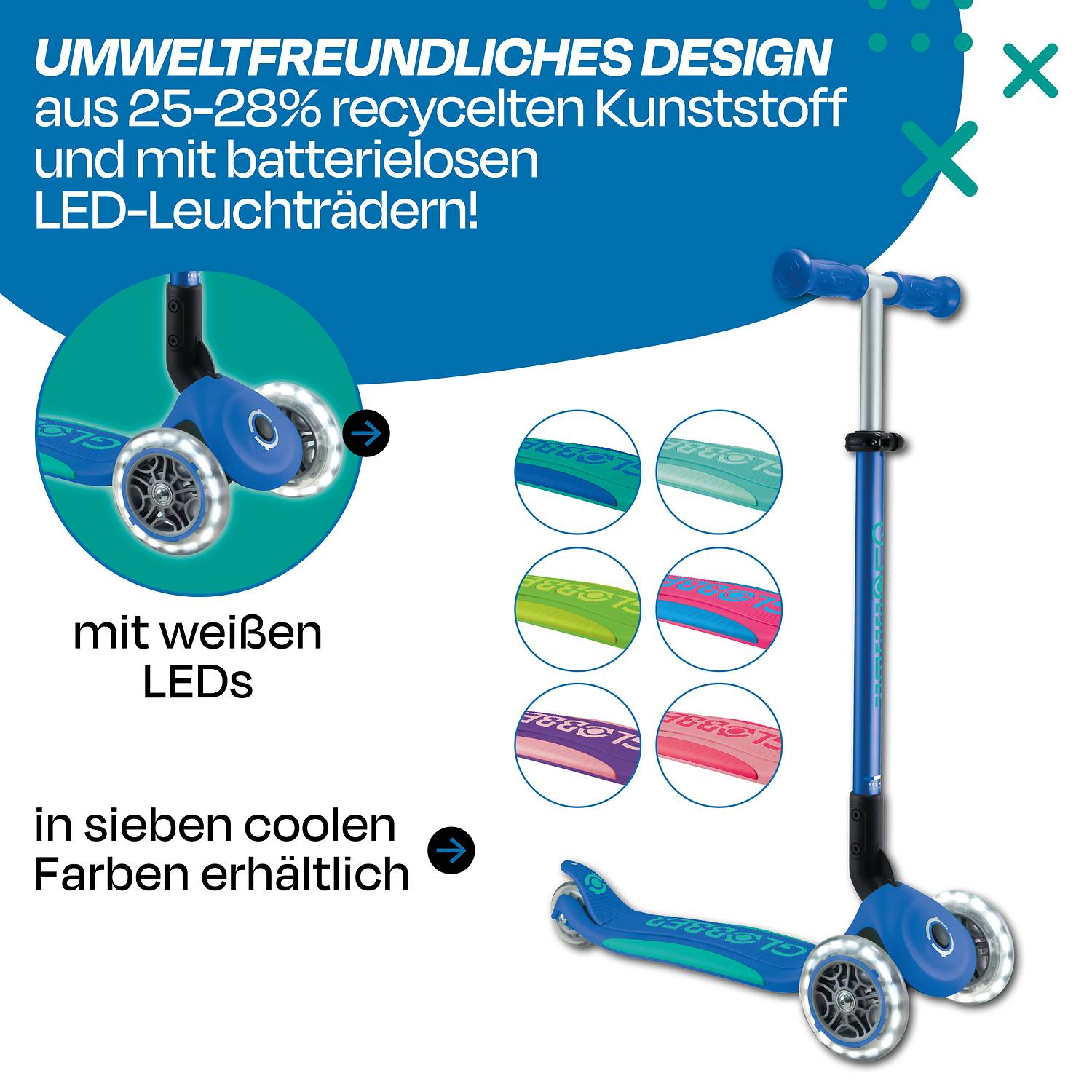 GLOBBER ELITE LIGHTS dunkelblau, mit Leuchtrollen