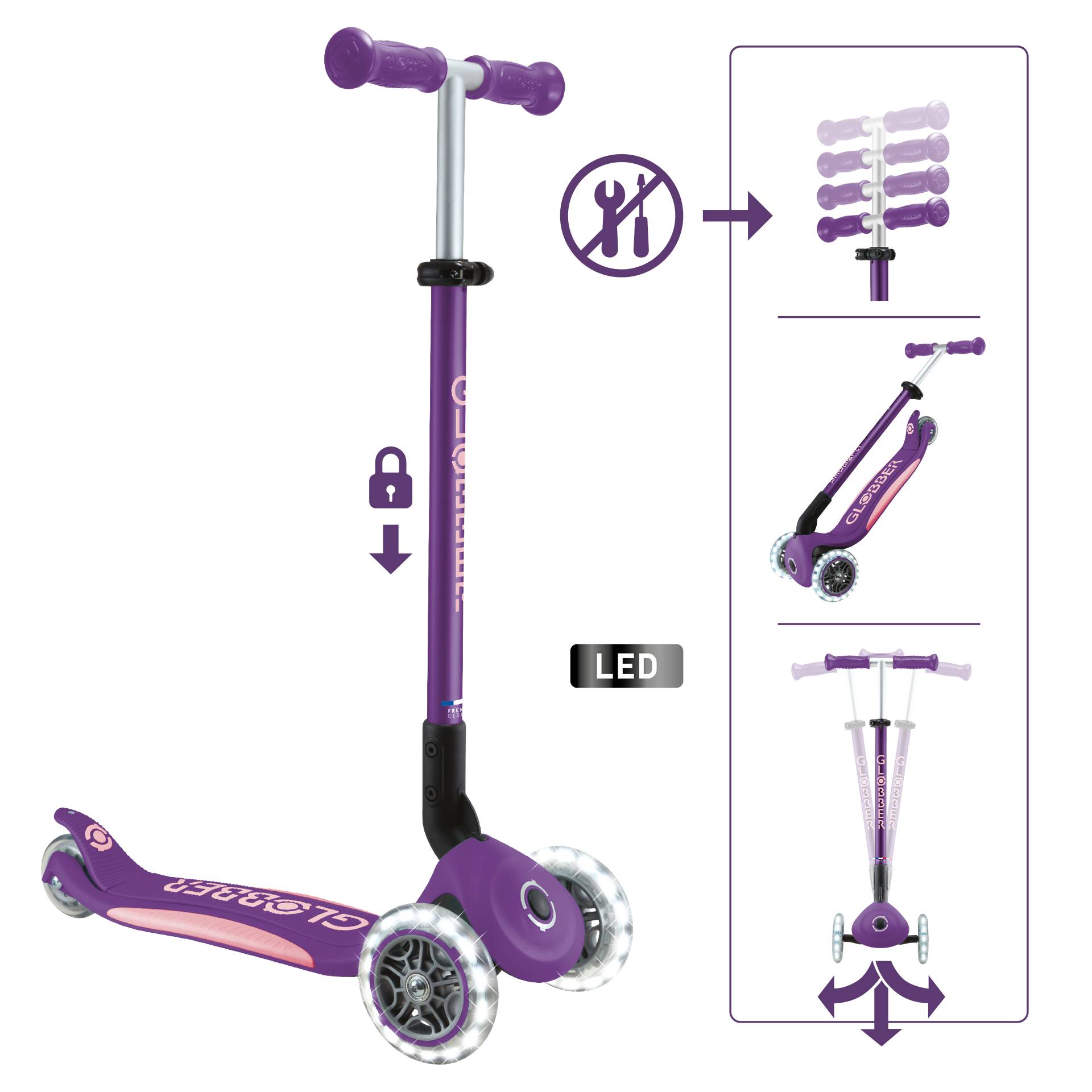 GLOBBER ELITE LIGHTS lila, mit Leuchtrollen