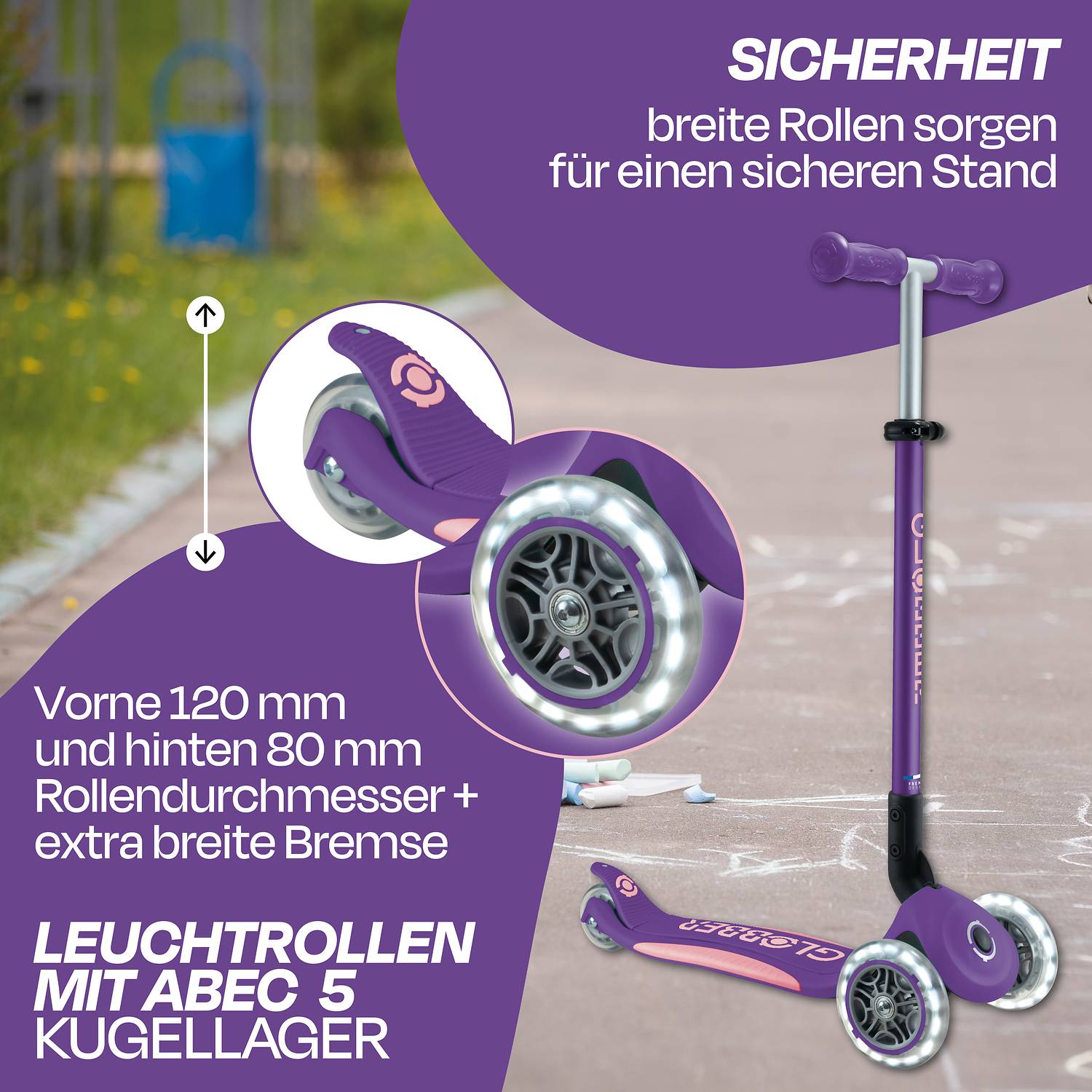 GLOBBER ELITE LIGHTS lila, mit Leuchtrollen