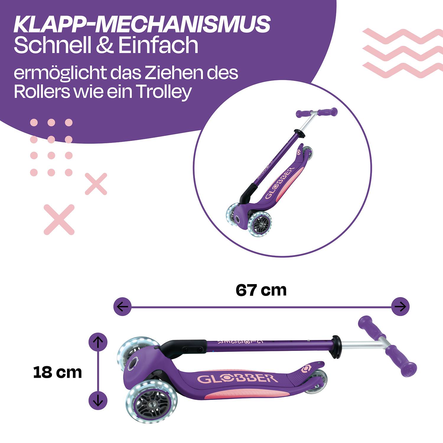 GLOBBER ELITE LIGHTS lila, mit Leuchtrollen