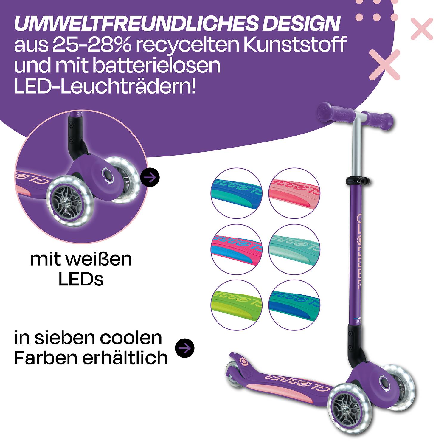GLOBBER ELITE LIGHTS lila, mit Leuchtrollen