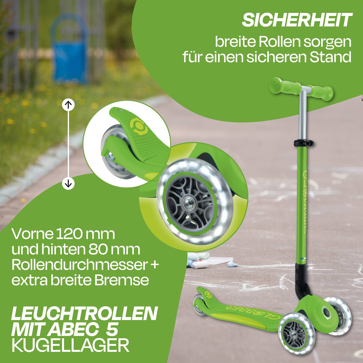 GLOBBER ELITE LIGHTS grün, mit Leuchtrollen