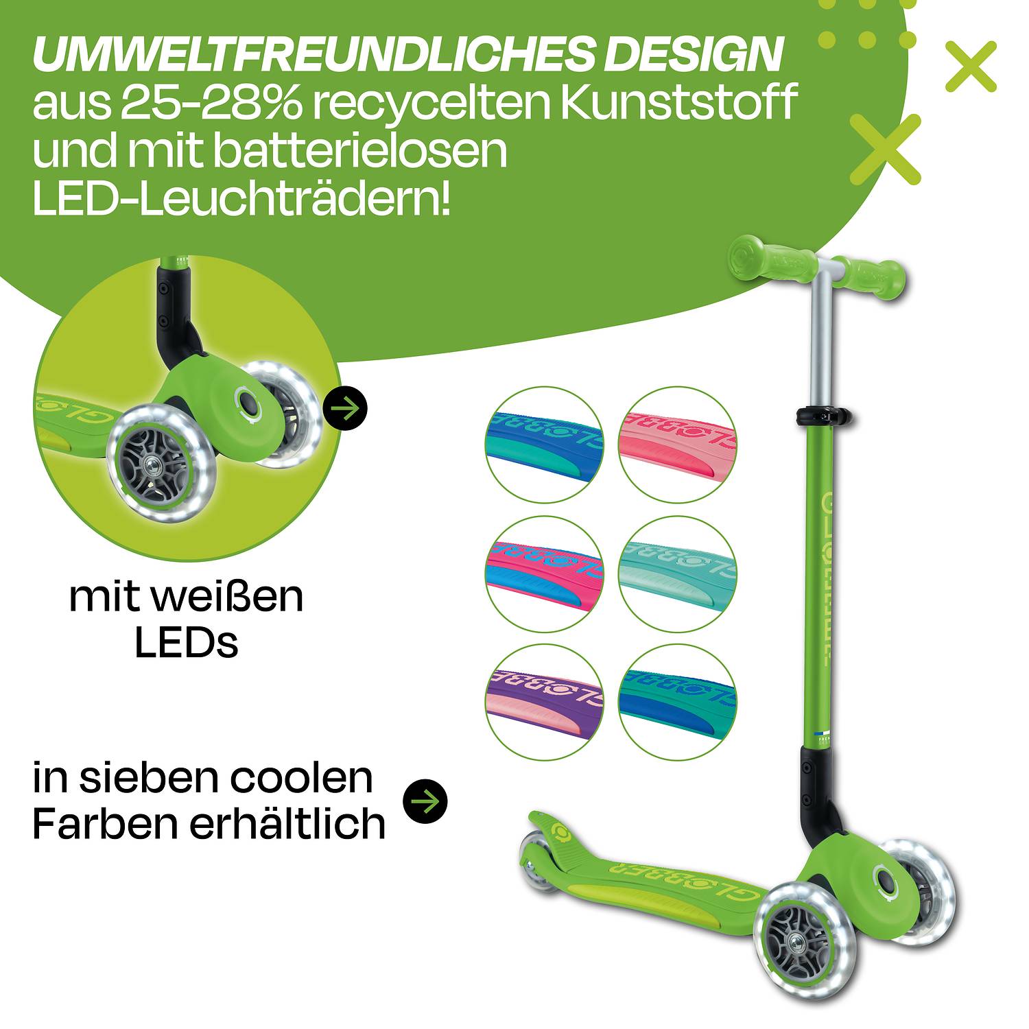 GLOBBER ELITE LIGHTS grün, mit Leuchtrollen