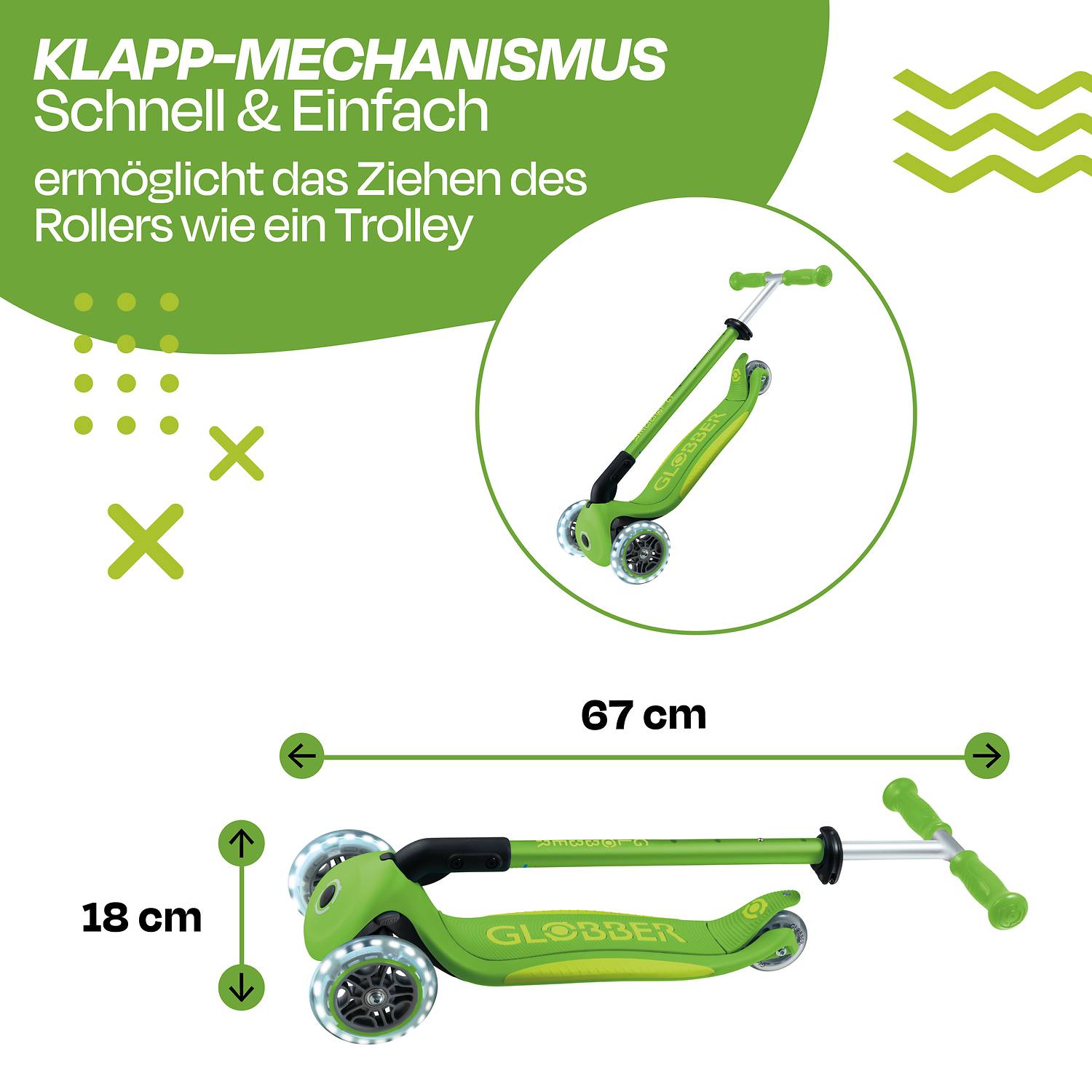 GLOBBER ELITE LIGHTS grün, mit Leuchtrollen