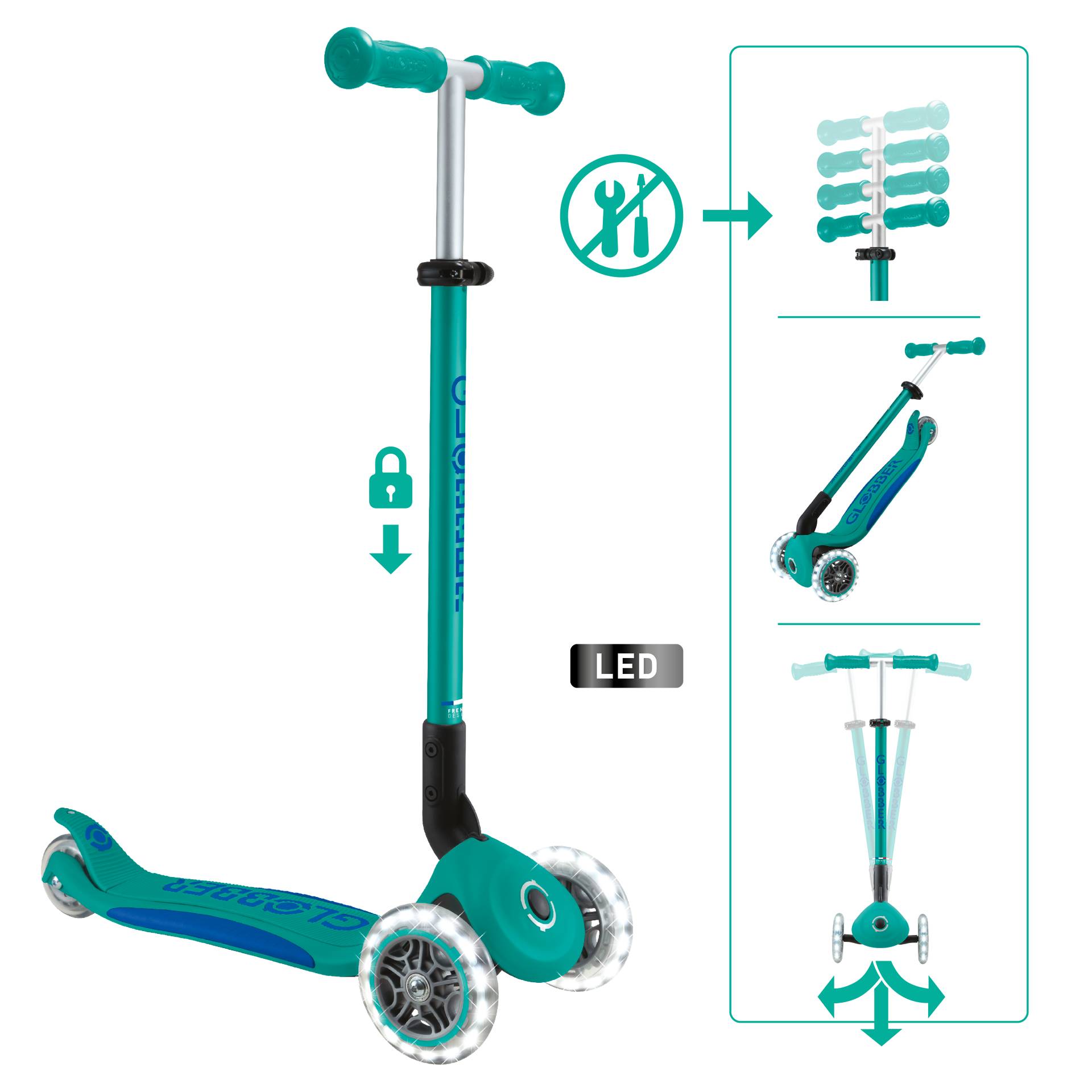 GLOBBER ELITE LIGHTS türkis, mit Leuchtrollen