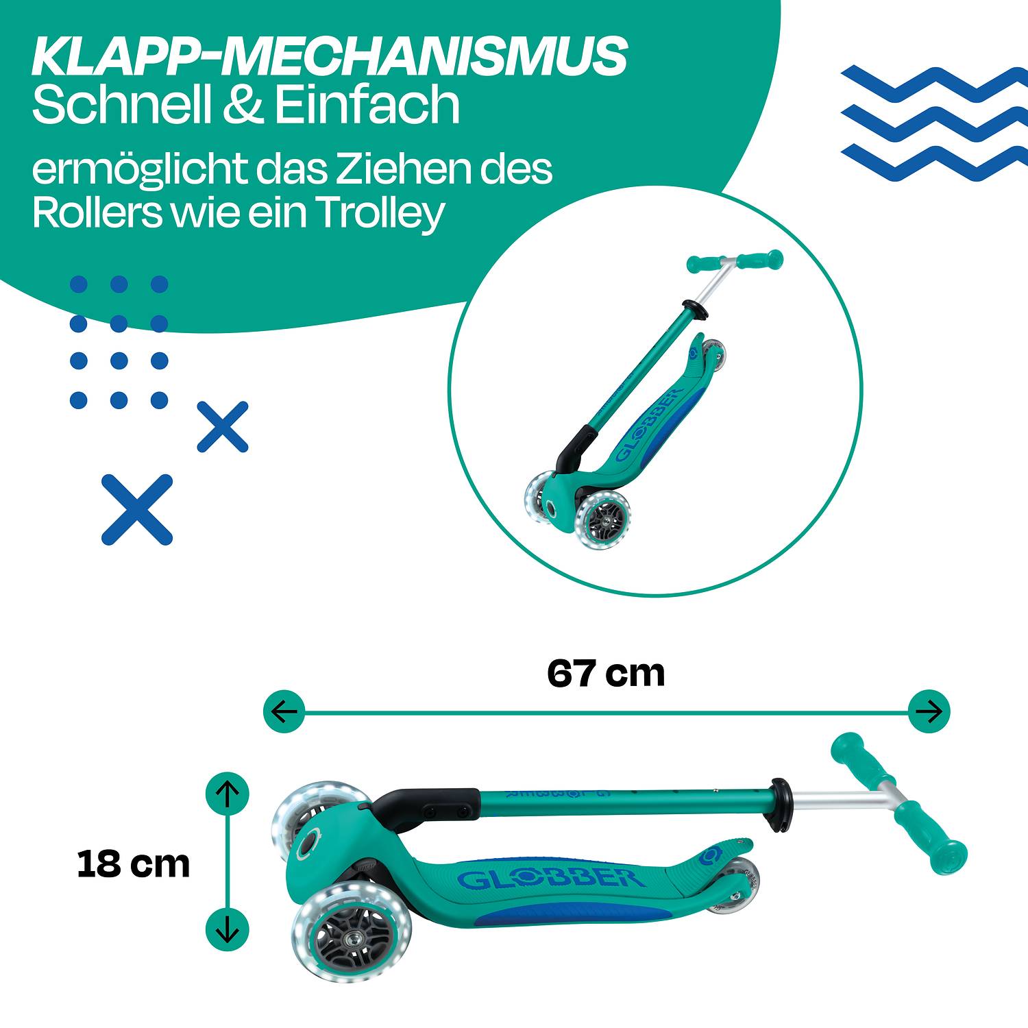 GLOBBER ELITE LIGHTS türkis, mit Leuchtrollen