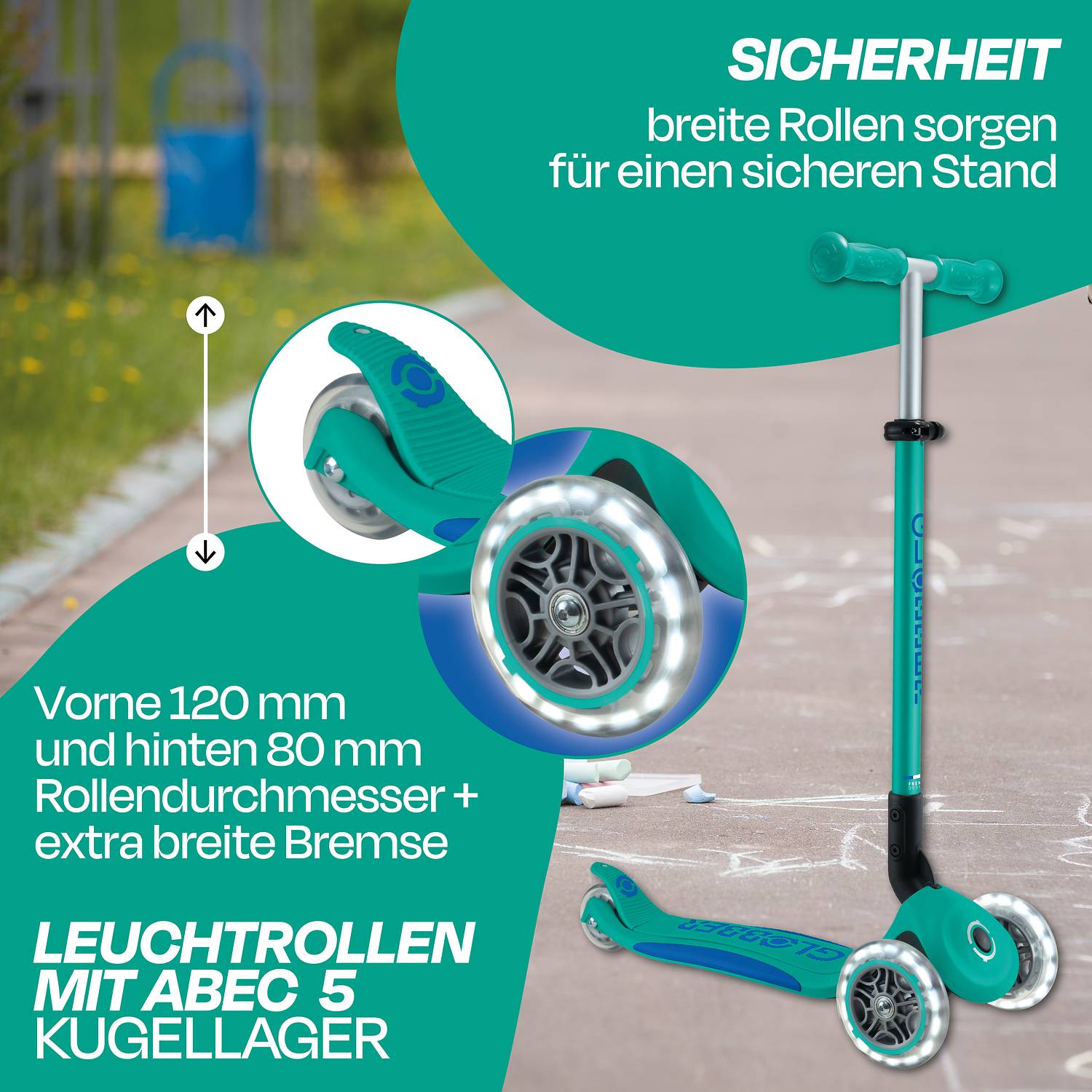 GLOBBER ELITE LIGHTS türkis, mit Leuchtrollen