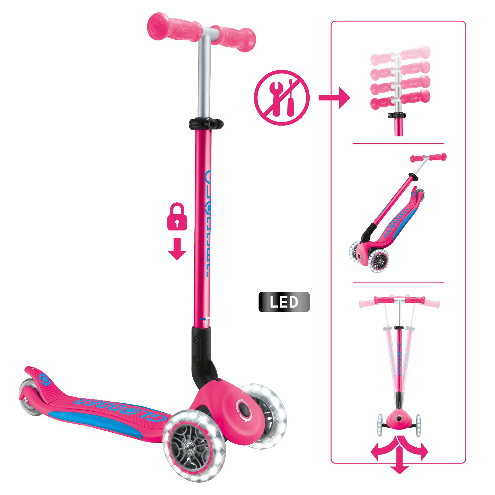 GLOBBER ELITE LIGHTS fuchsia pink, mit Leuchtrollen