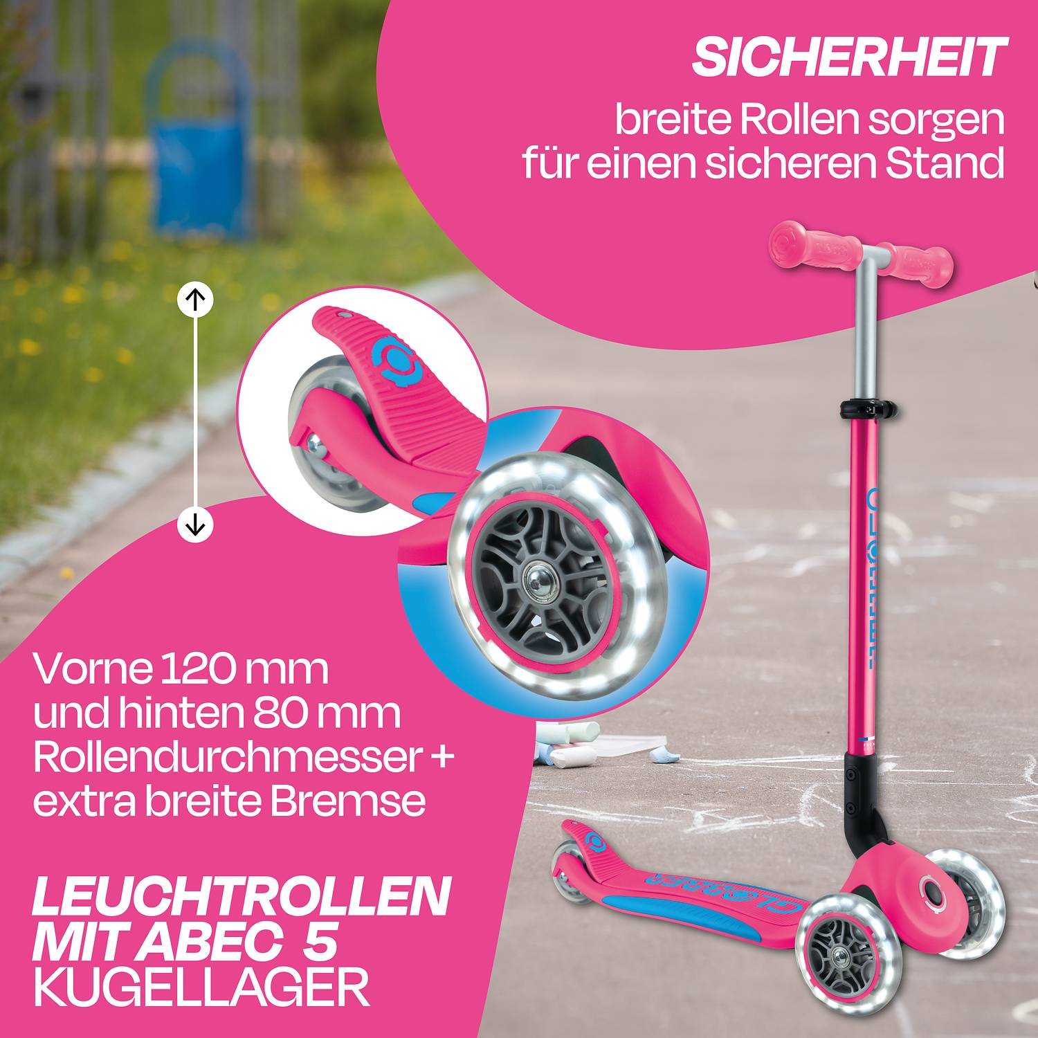 GLOBBER ELITE LIGHTS fuchsia pink, mit Leuchtrollen