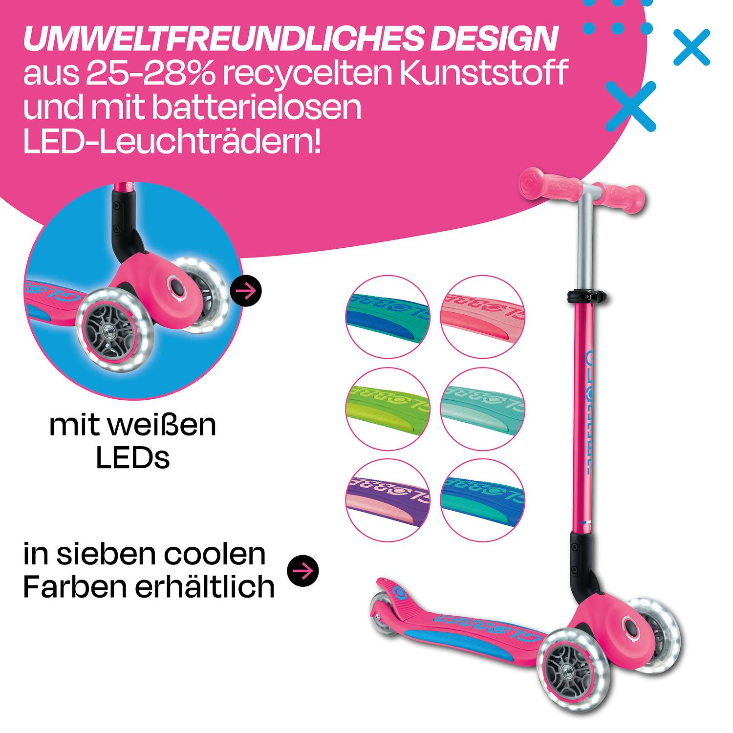 GLOBBER ELITE LIGHTS fuchsia pink, mit Leuchtrollen