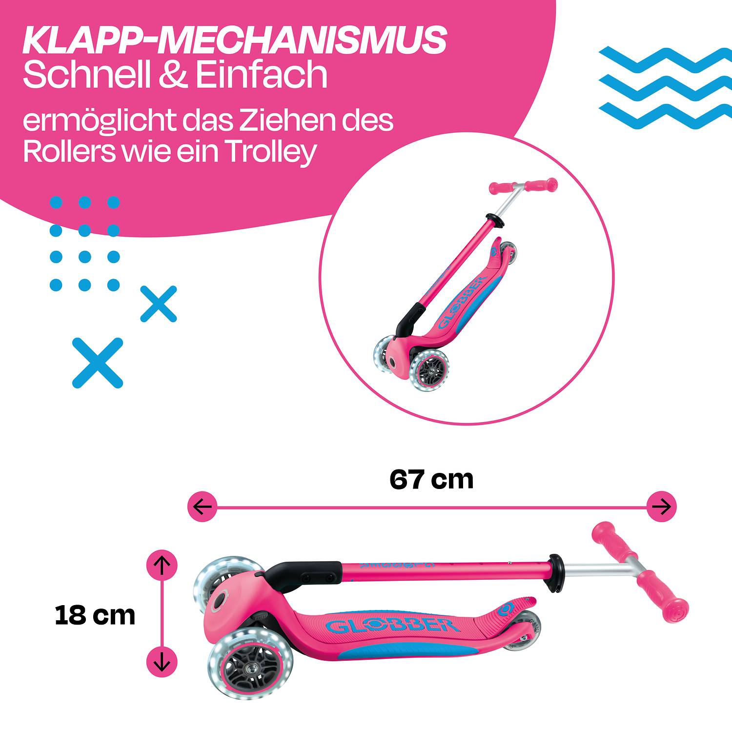 GLOBBER ELITE LIGHTS fuchsia pink, mit Leuchtrollen