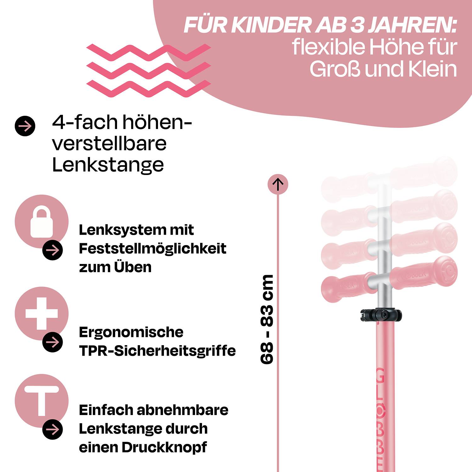 GLOBBER ELITE LIGHTS pastellrosa, mit Leuchtrollen