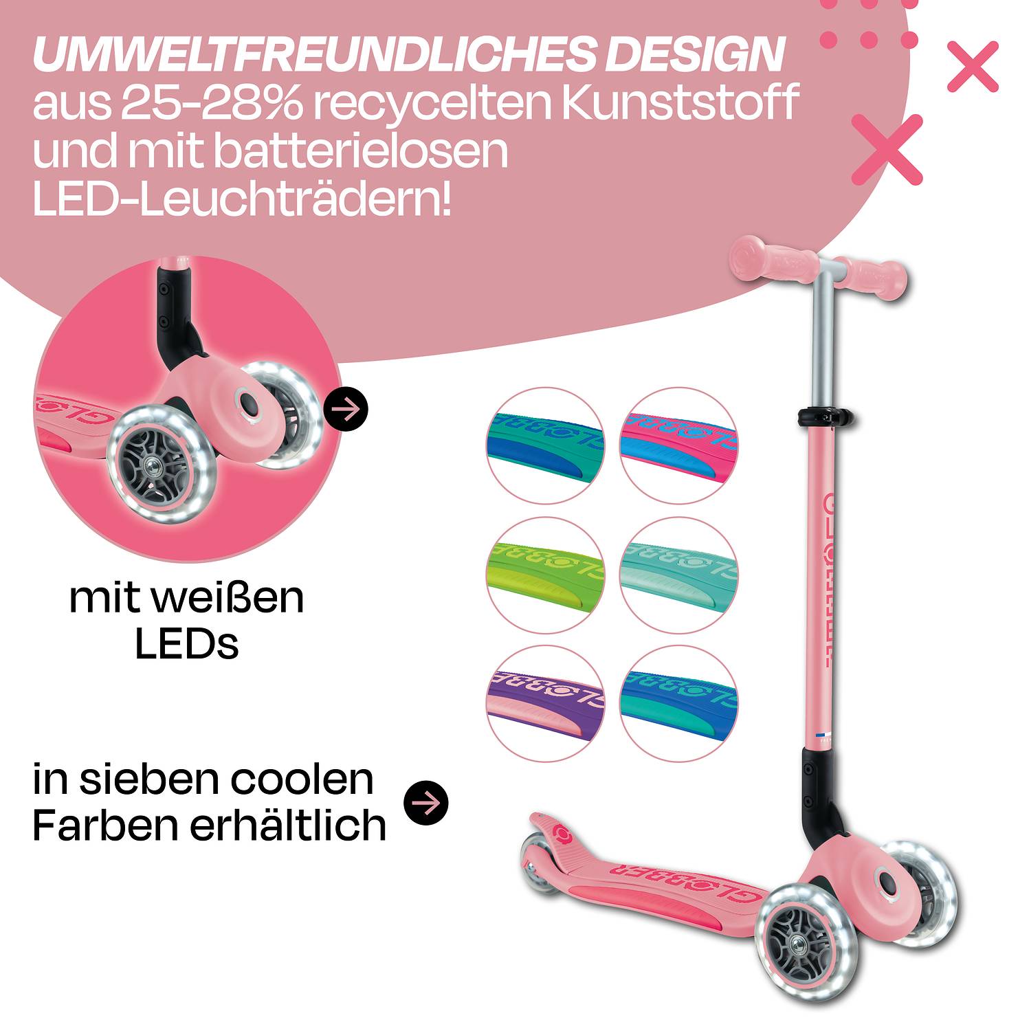 GLOBBER ELITE LIGHTS pastellrosa, mit Leuchtrollen
