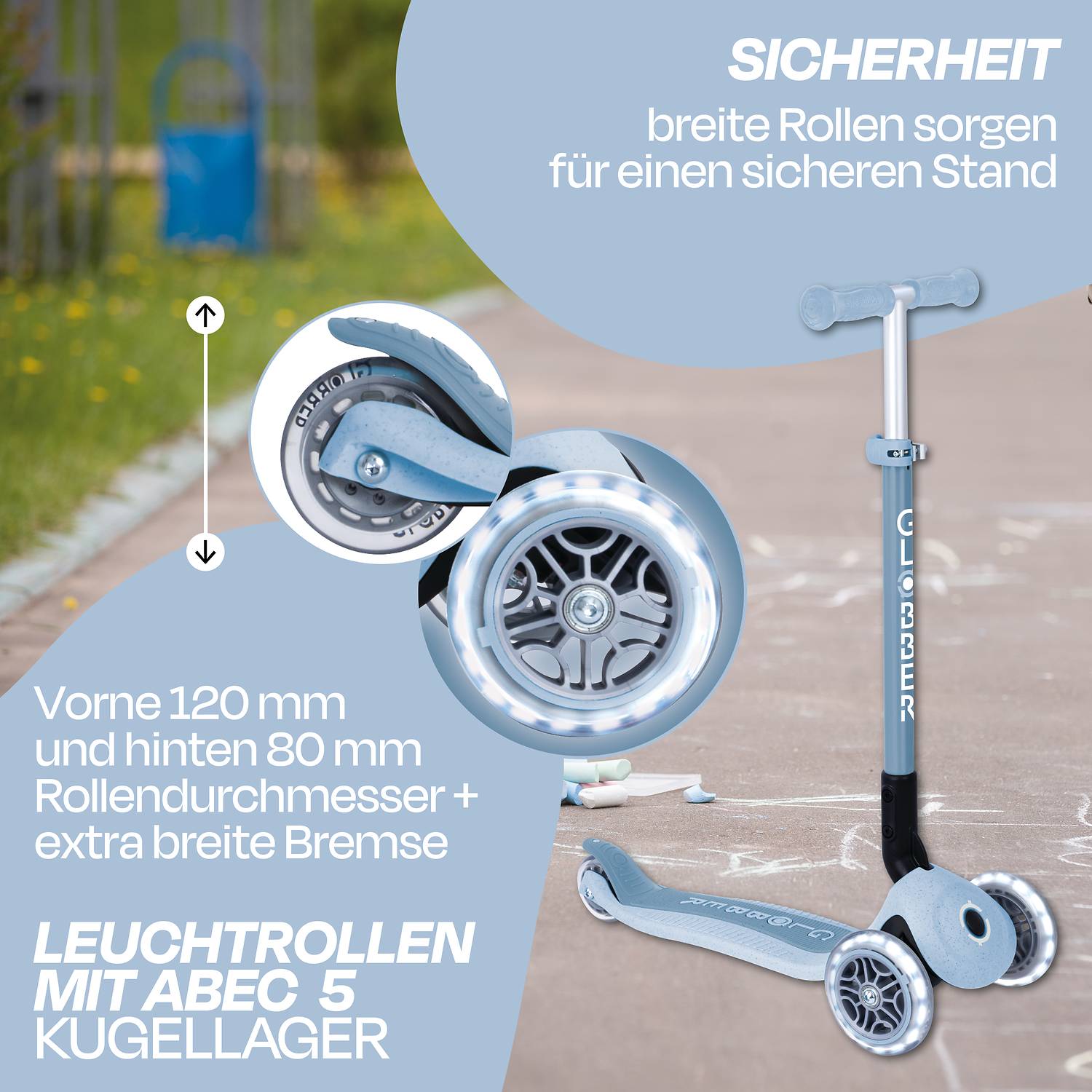 GLOBBER PRIMO FOLDABLE LIGHTS ECO blaubeere, mit Leuchtrollen