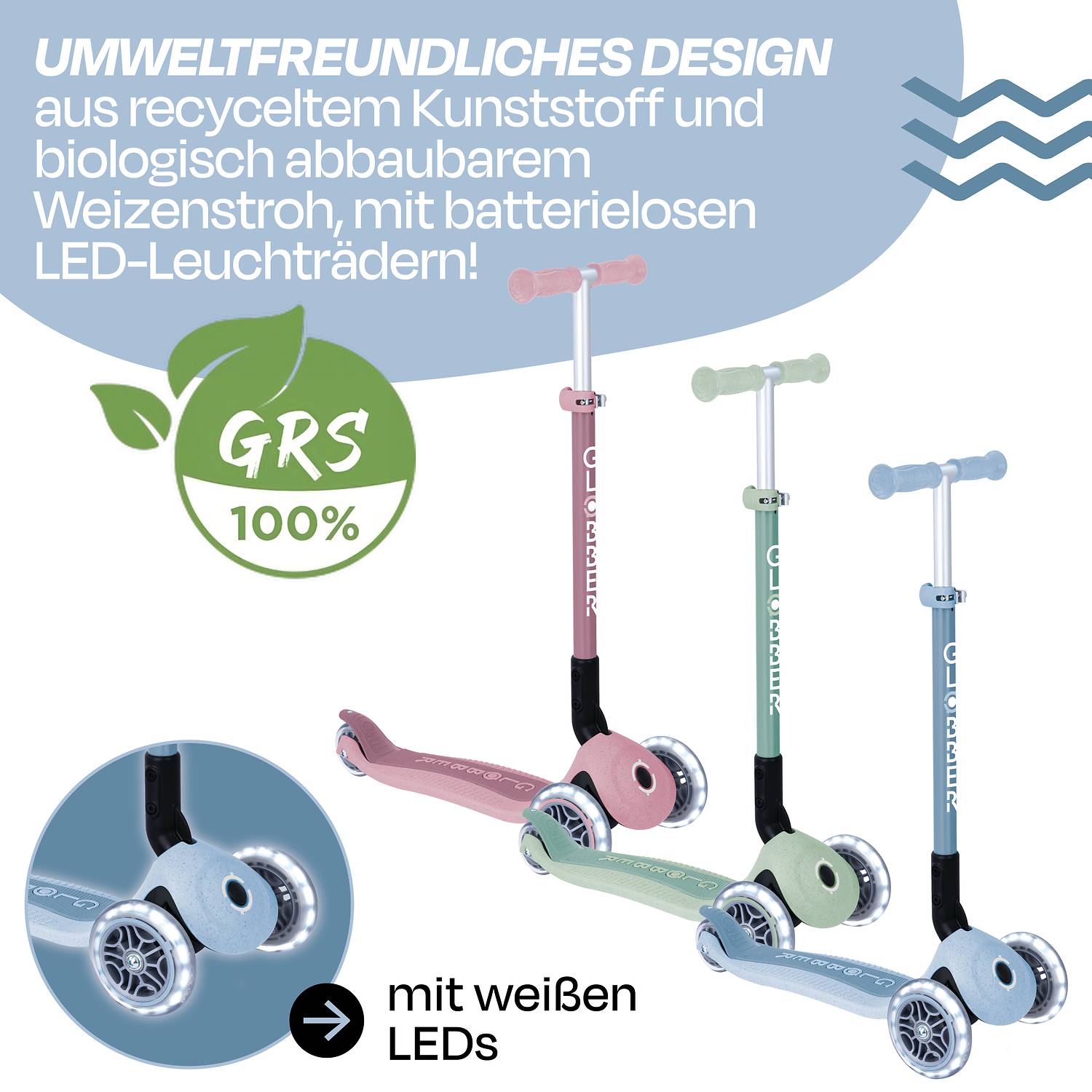 GLOBBER PRIMO FOLDABLE LIGHTS ECO blaubeere, mit Leuchtrollen