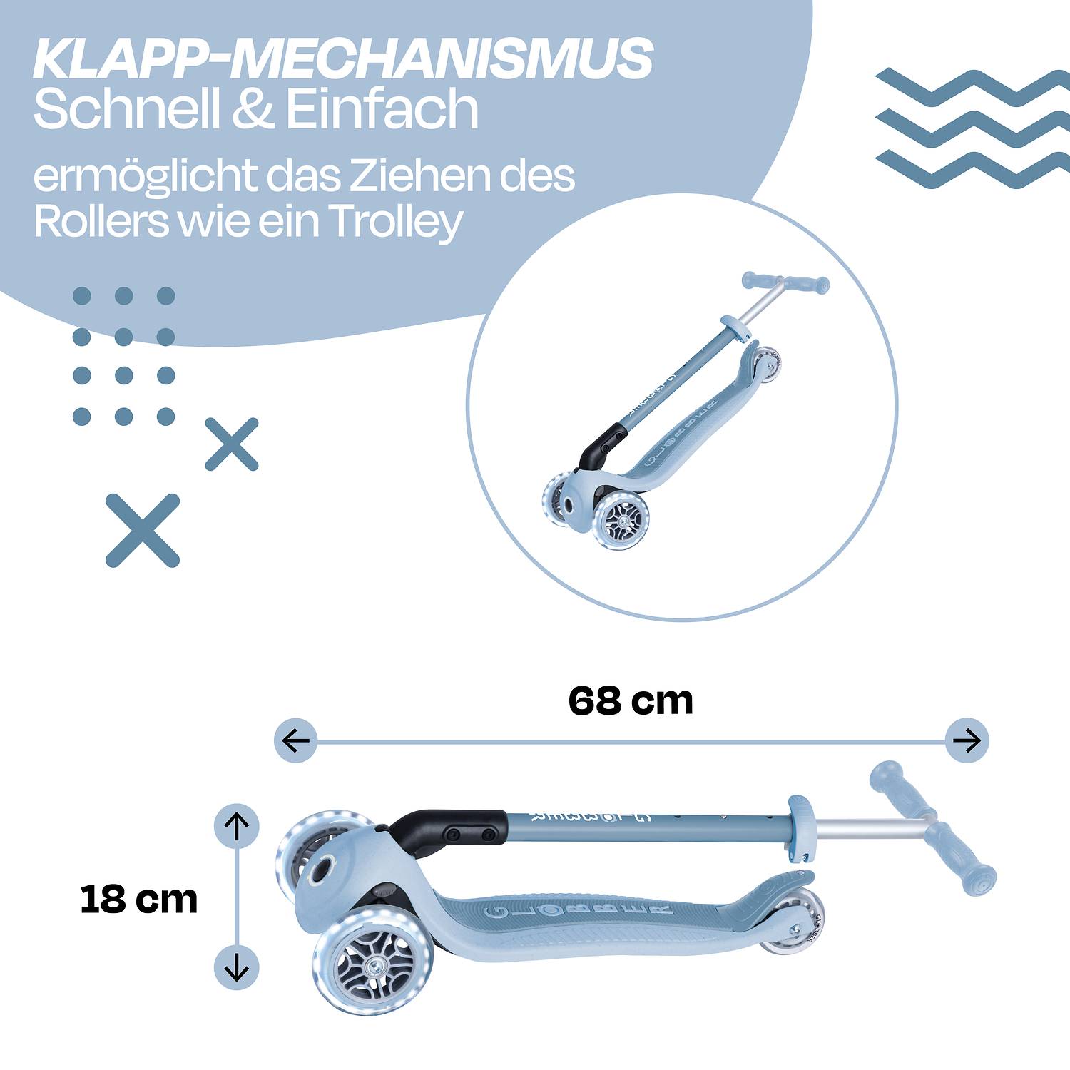 GLOBBER PRIMO FOLDABLE LIGHTS ECO blaubeere, mit Leuchtrollen