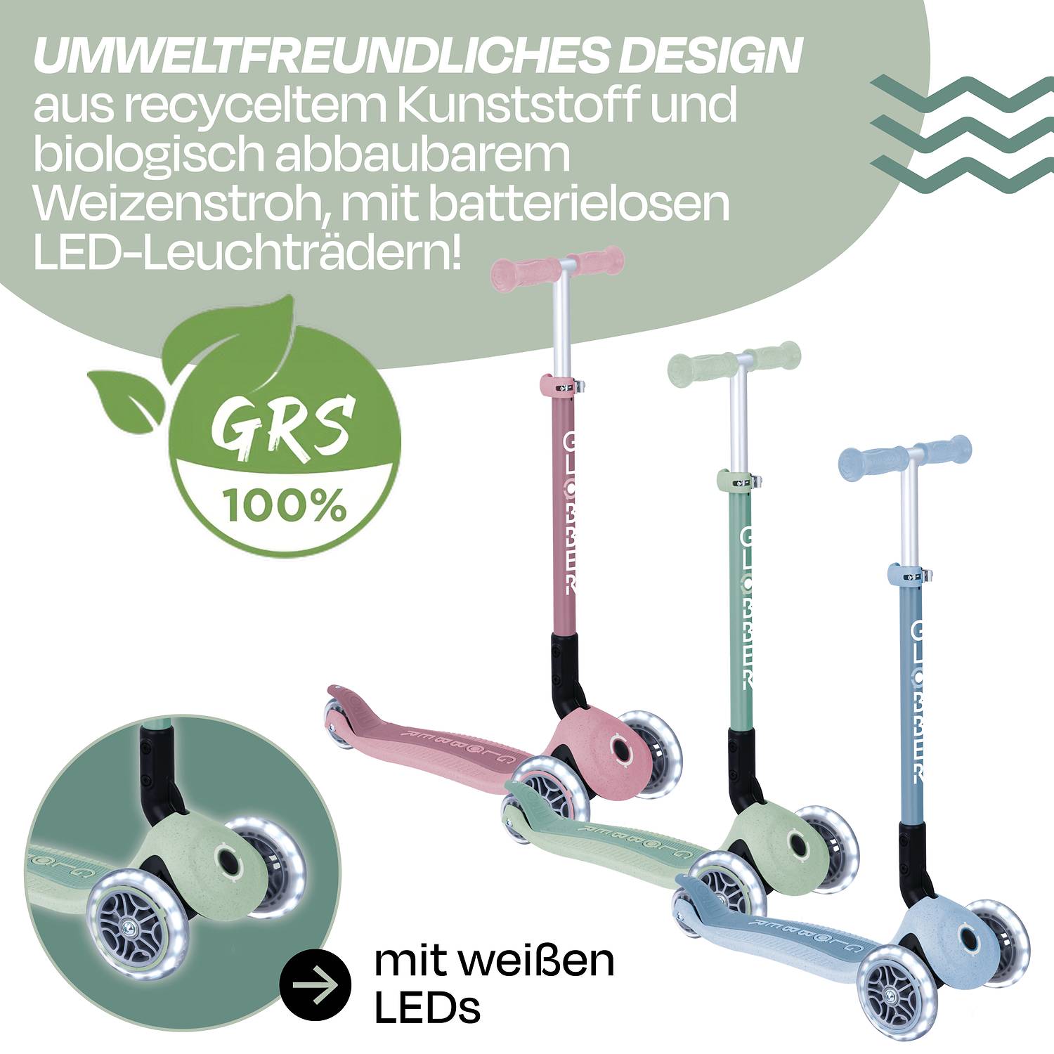 GLOBBER PRIMO FOLDABLE LIGHTS ECO pistazie, mit Leuchtrollen