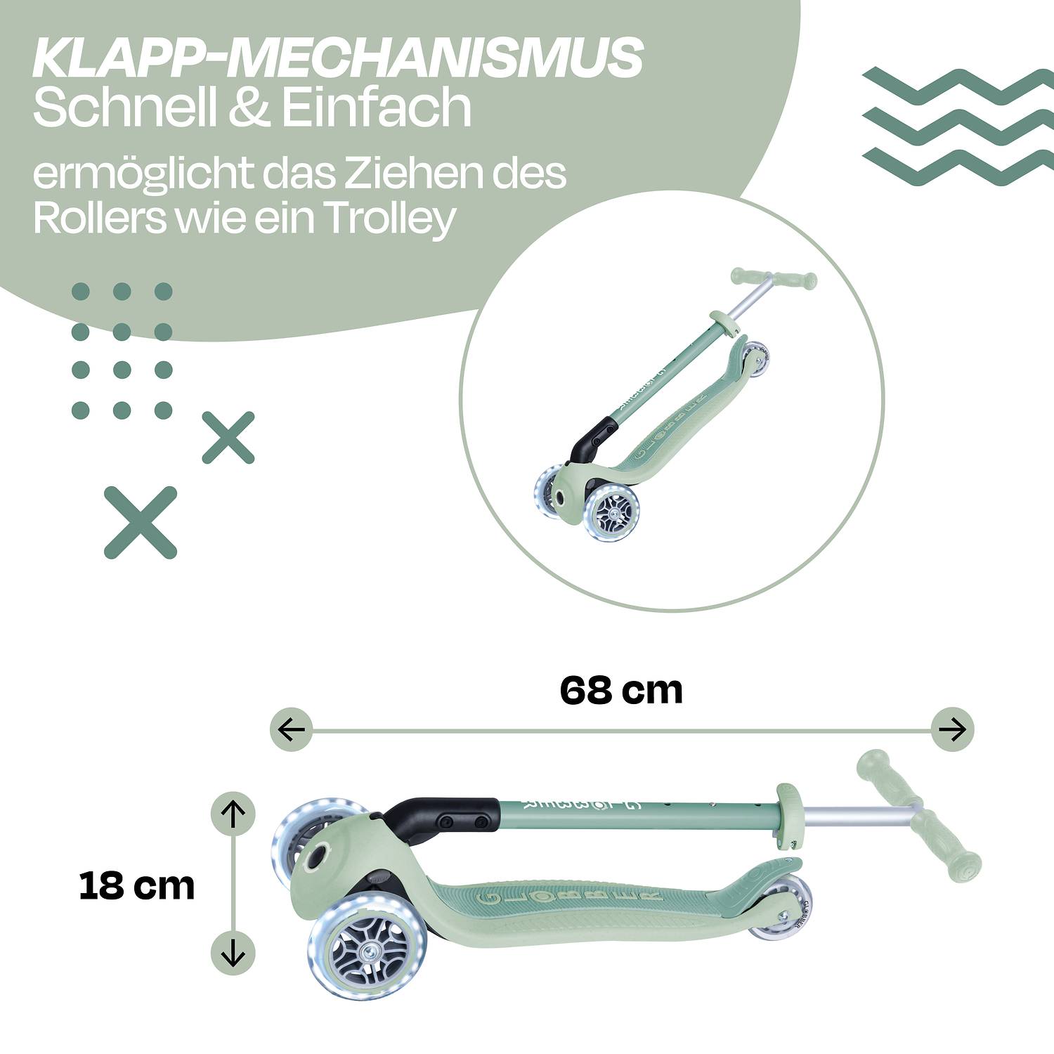 GLOBBER PRIMO FOLDABLE LIGHTS ECO pistazie, mit Leuchtrollen