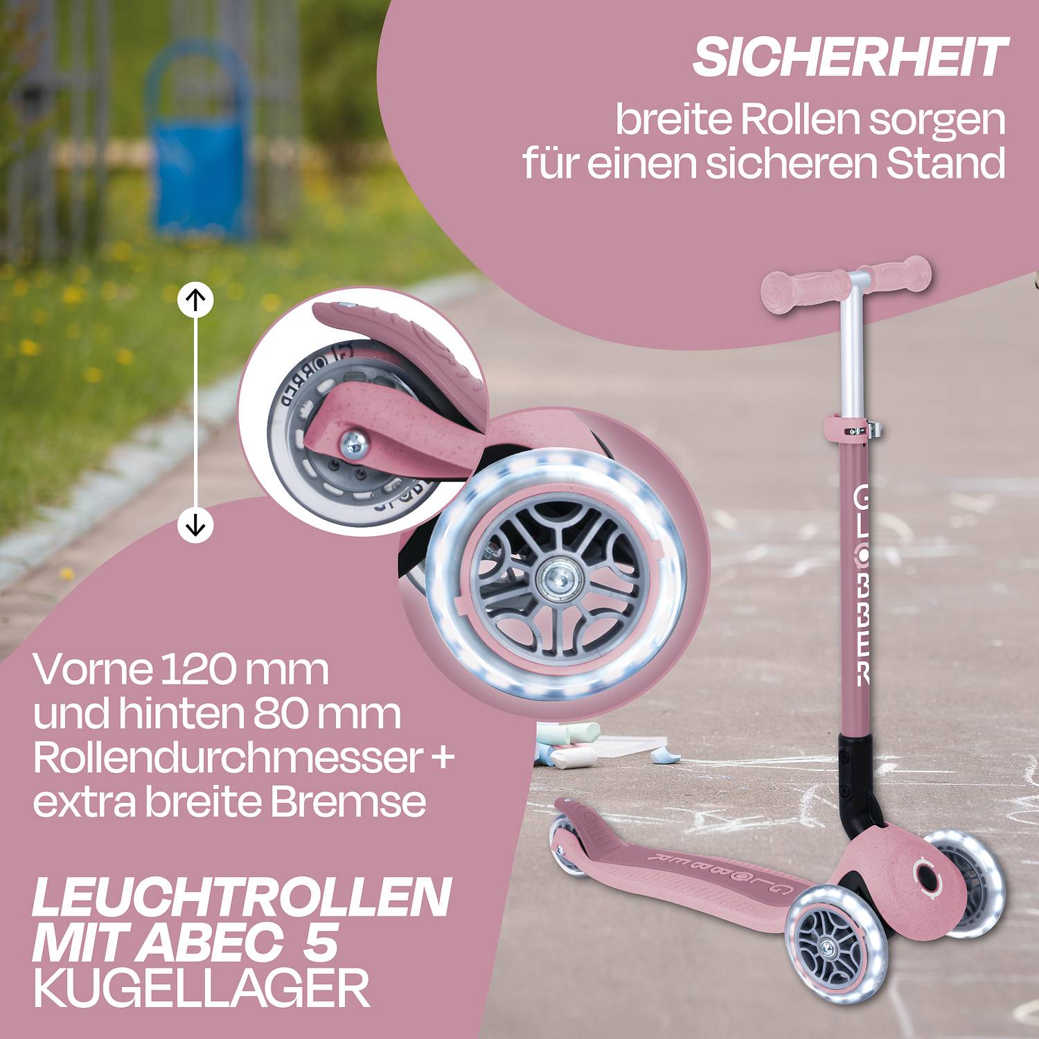 GLOBBER PRIMO FOLDABLE LIGHTS ECO beere, mit Leuchtrollen