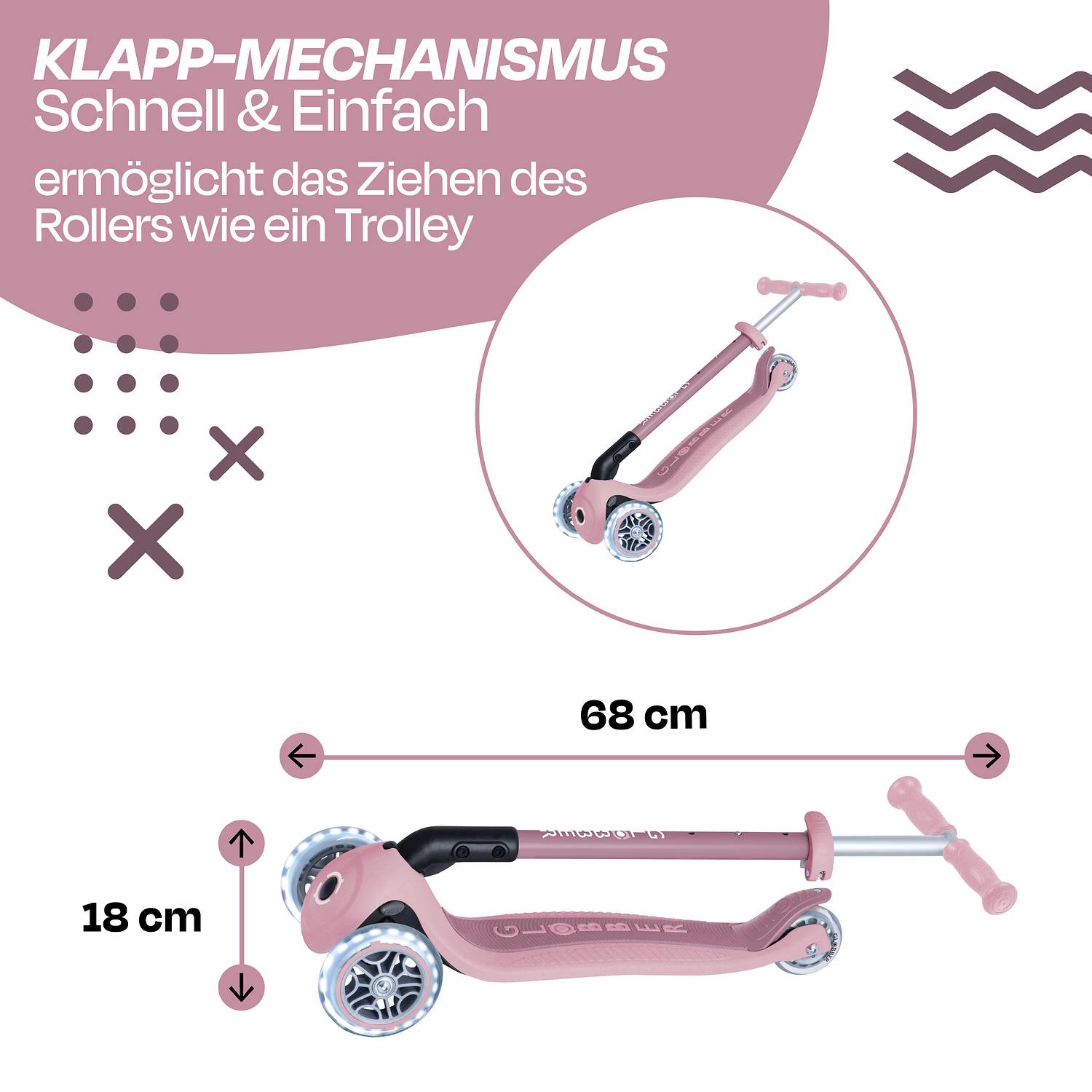 GLOBBER PRIMO FOLDABLE LIGHTS ECO beere, mit Leuchtrollen