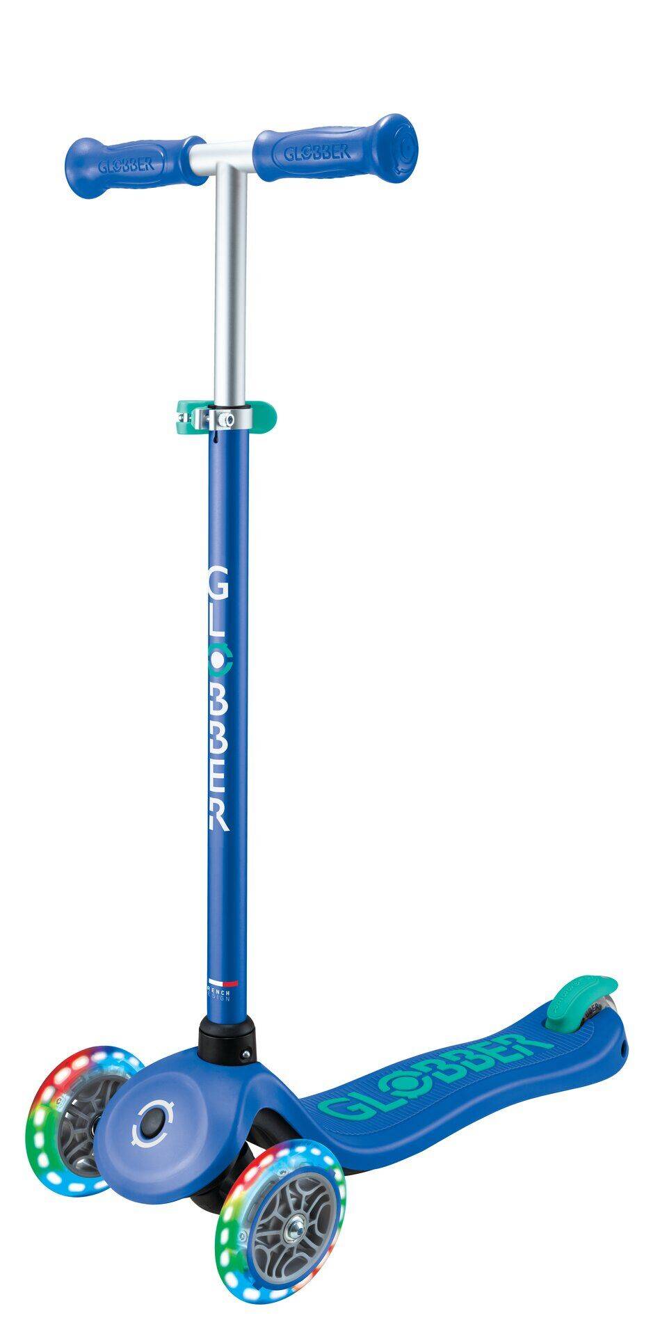 GLOBBER PRIMO PLUS LIGHTS dunkelblau-türkis, mit Leuchtrollen inkl. Helm