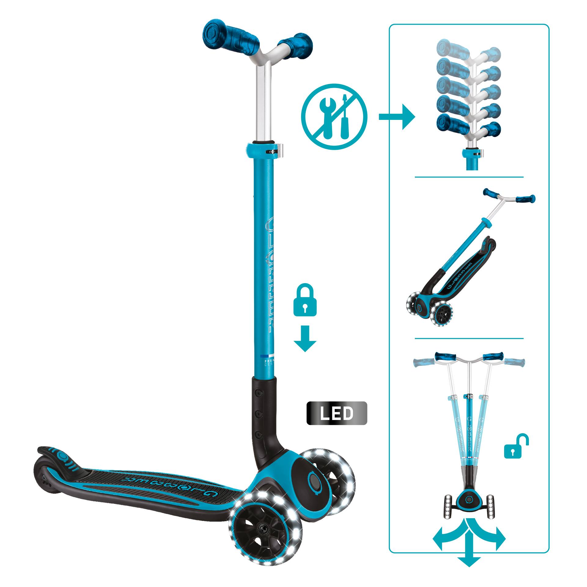 GLOBBER ACE LIGHTS blau, mit Leuchtrollen