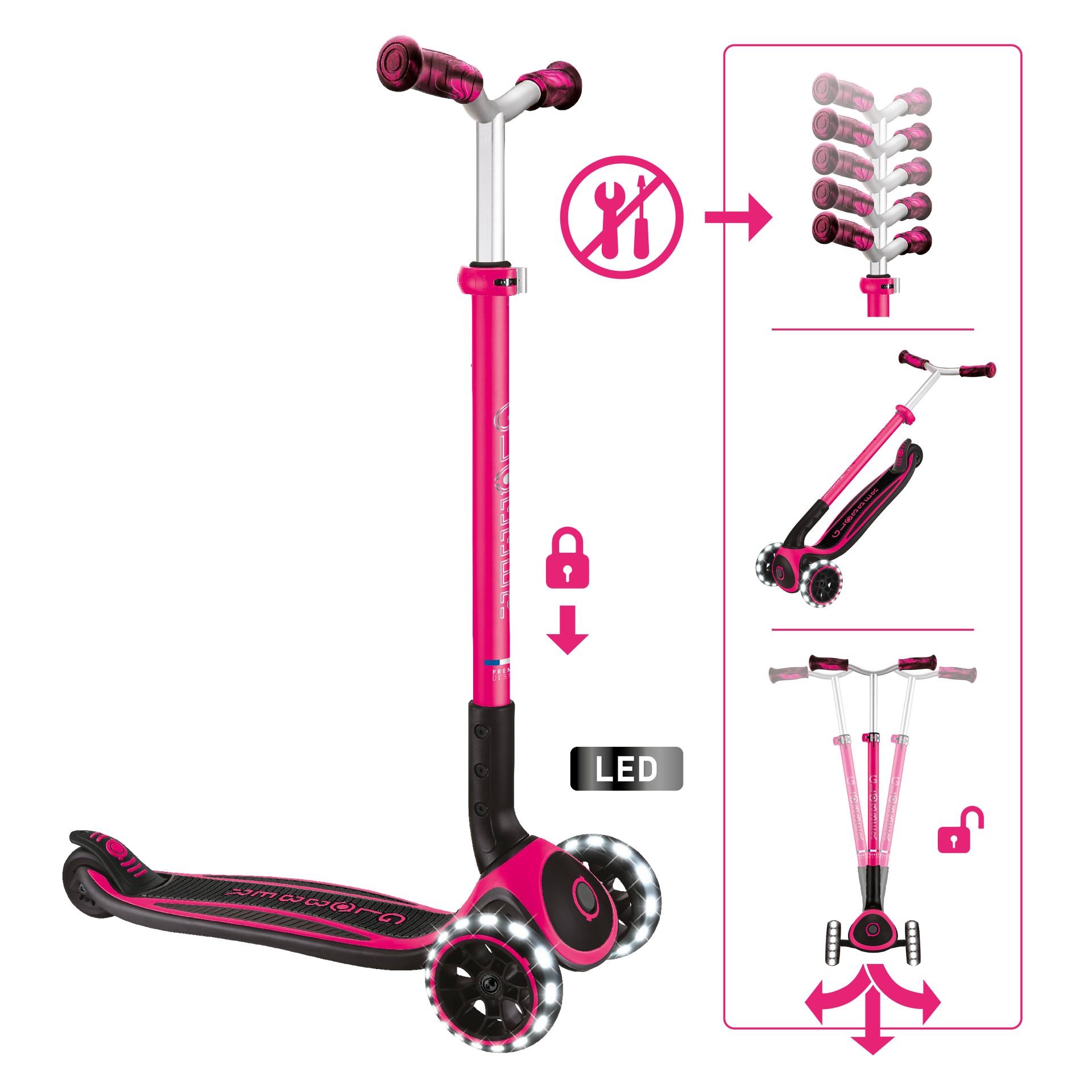 GLOBBER ACE LIGHTS fuchsia pink, mit Leuchtrollen