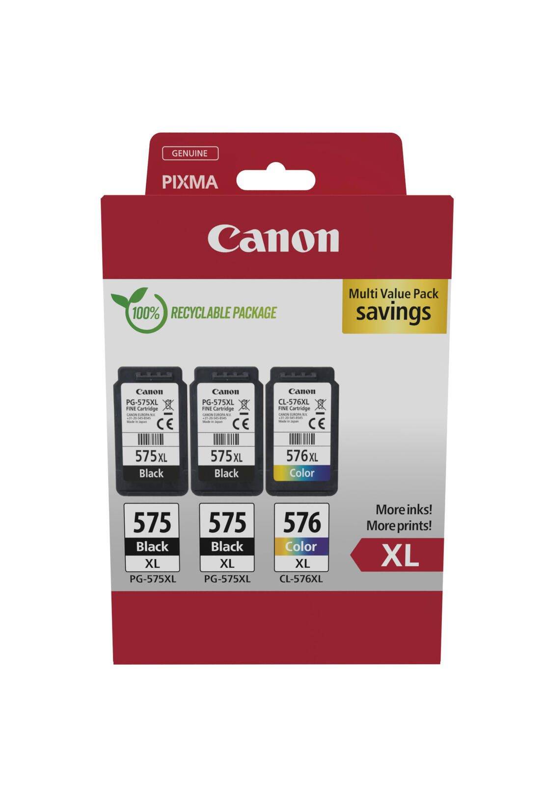 Original PG-575XL + CL-576XL Druckerpatronen Multipack - 2 x schwarz / 1 x farbig (5437C004)