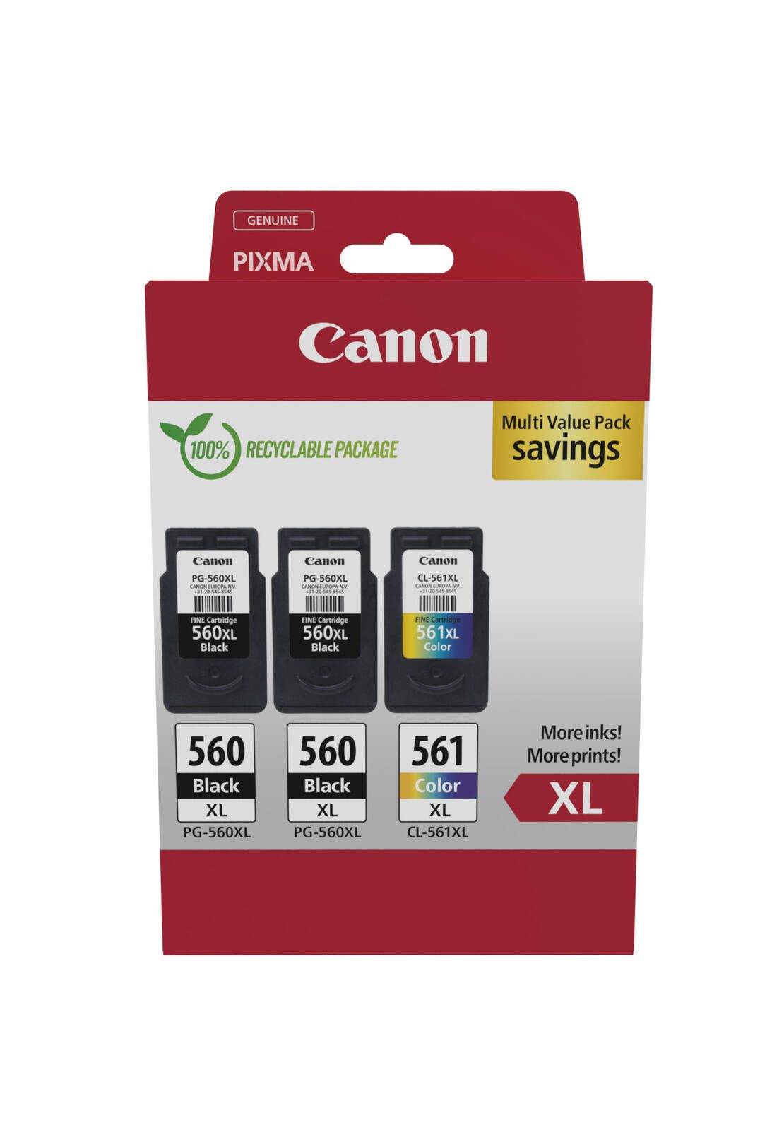 Original PG-560XL + CL-561XL Druckerpatronen Multipack - 2 x schwarz / 1 x farbig (3712C009)