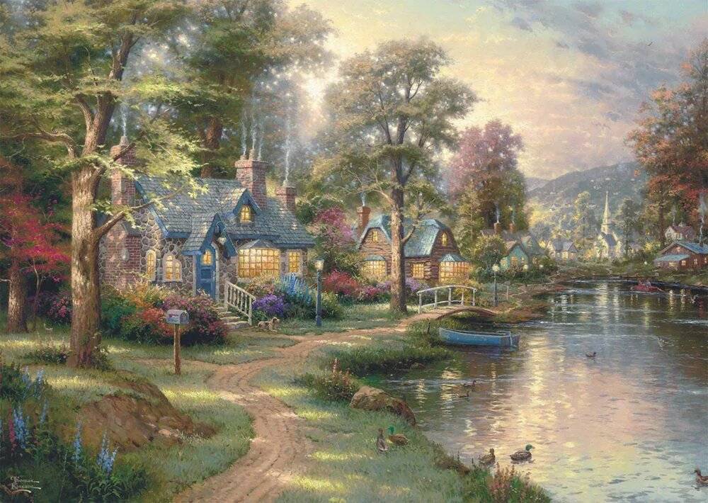 Holzpuzzle Thomas Kinkade Studios: Dorf Am See (1000 Teile)