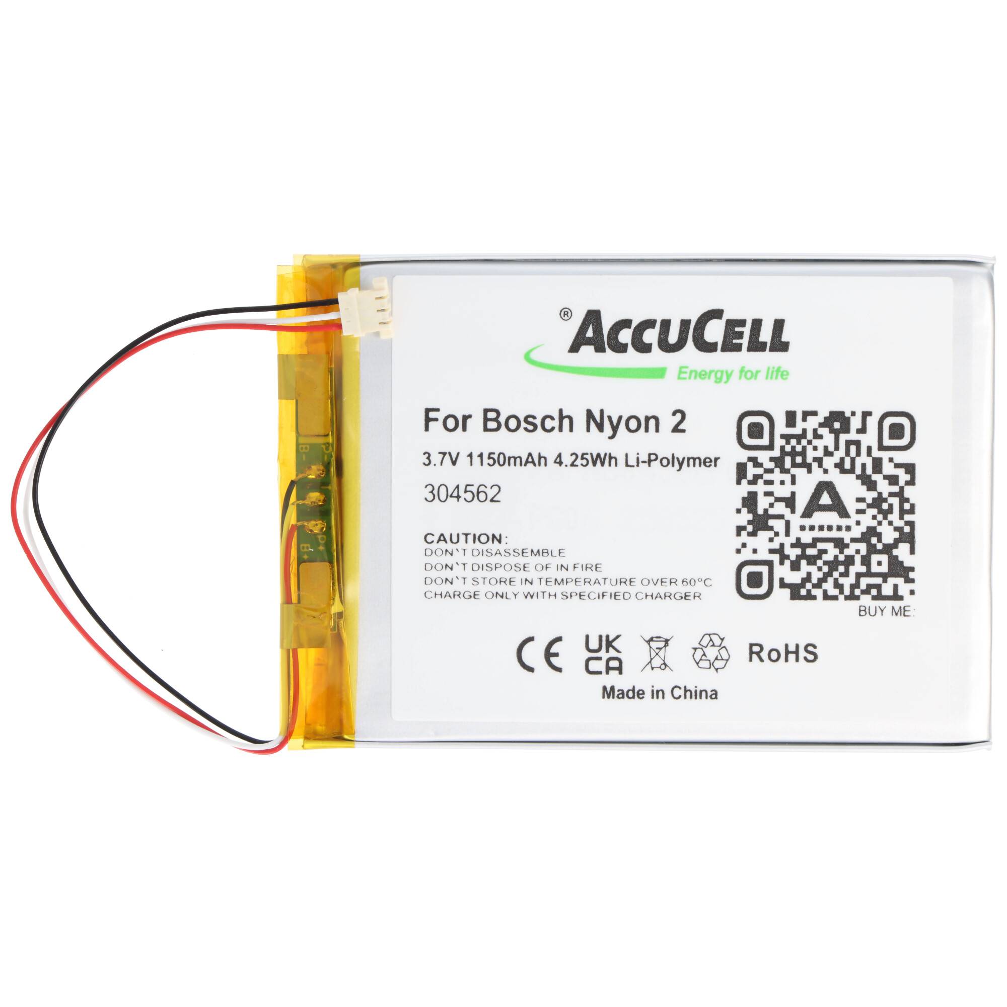 AccuCell Akku kompatibel für Bosch Nyon 2, 3.7V 1150mAh, IP304562, 1ICP3/45/62