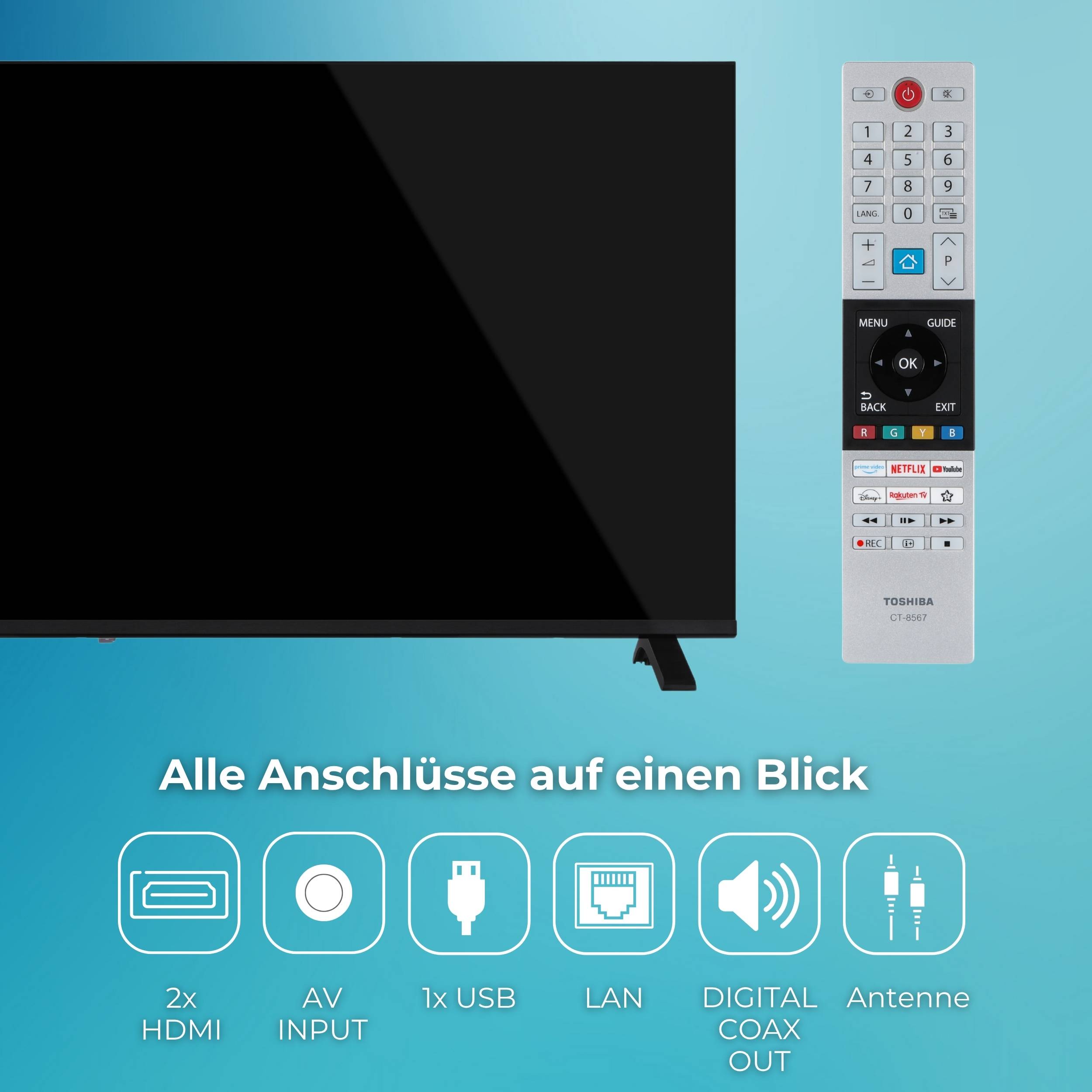 Toshiba 43UV1563DDW 43 Zoll Smart TV VIDAA 4K UHD Fernseher Dolby Vision HDR, Triple-Tuner (2026)