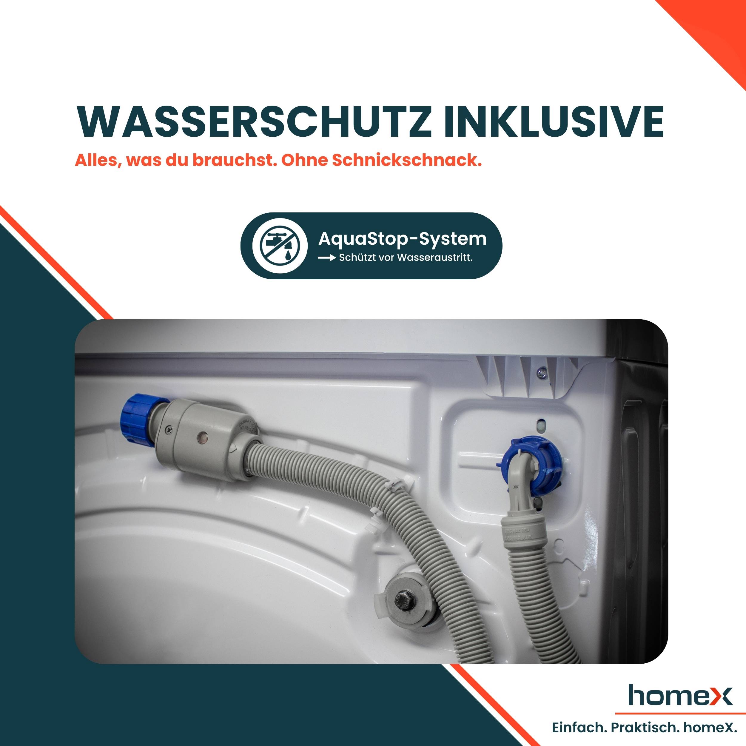 homeX Waschmaschine 6kg, Frontlader - 1.000 U/Min, AquaStop, Inverter Motor, 14 Programme, 39 cm Tiefe, weiß, WF610K1A-W