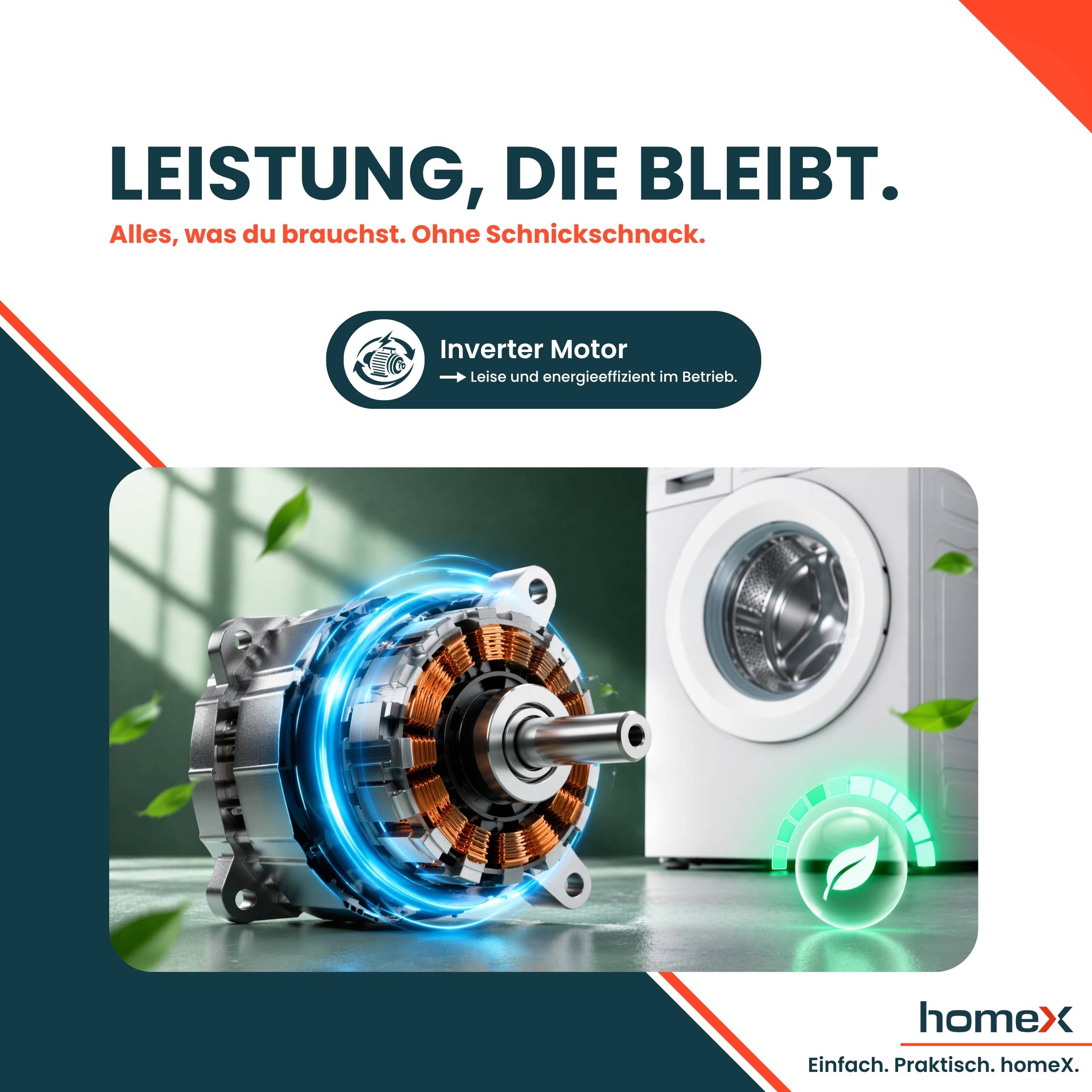 homeX Waschmaschine 6kg, Frontlader - 1.000 U/Min, AquaStop, Inverter Motor, 14 Programme, 39 cm Tiefe, weiß, WF610K1A-W