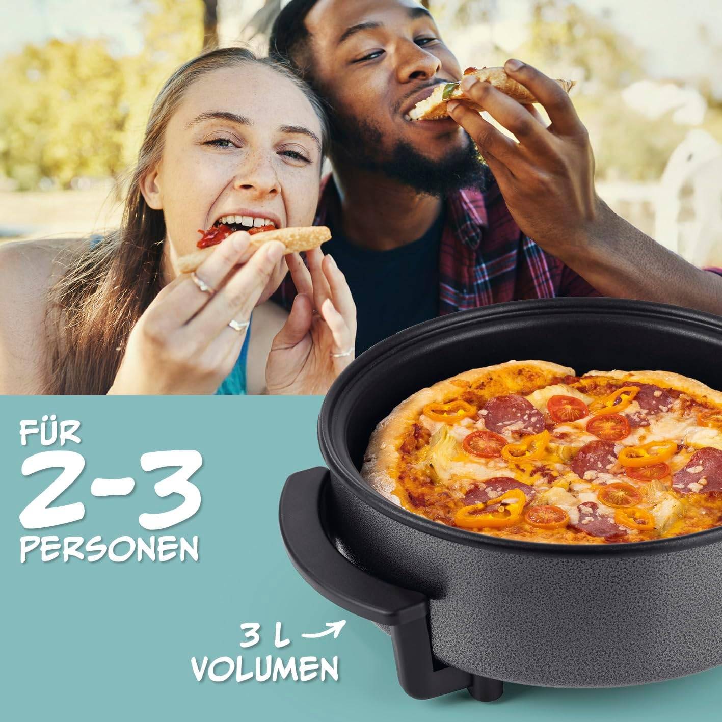 GOURMETmaxx elektrische Pizza-Pfanne mit Thermostat Glasdeckel ⌀ 30 cm 1500 W