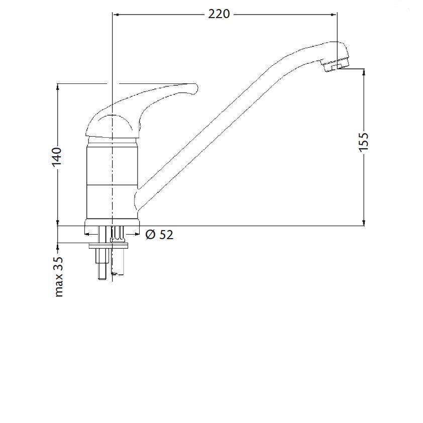 Herzbach LARGO Spültisch-Einlochbatterie Chrom