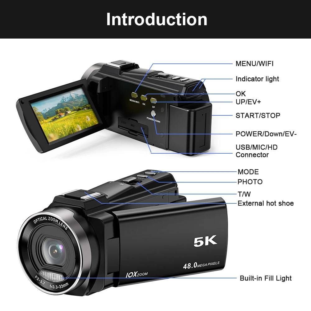 Kompakte handgehaltene 5K-DSLR-Videokamera HDV265K