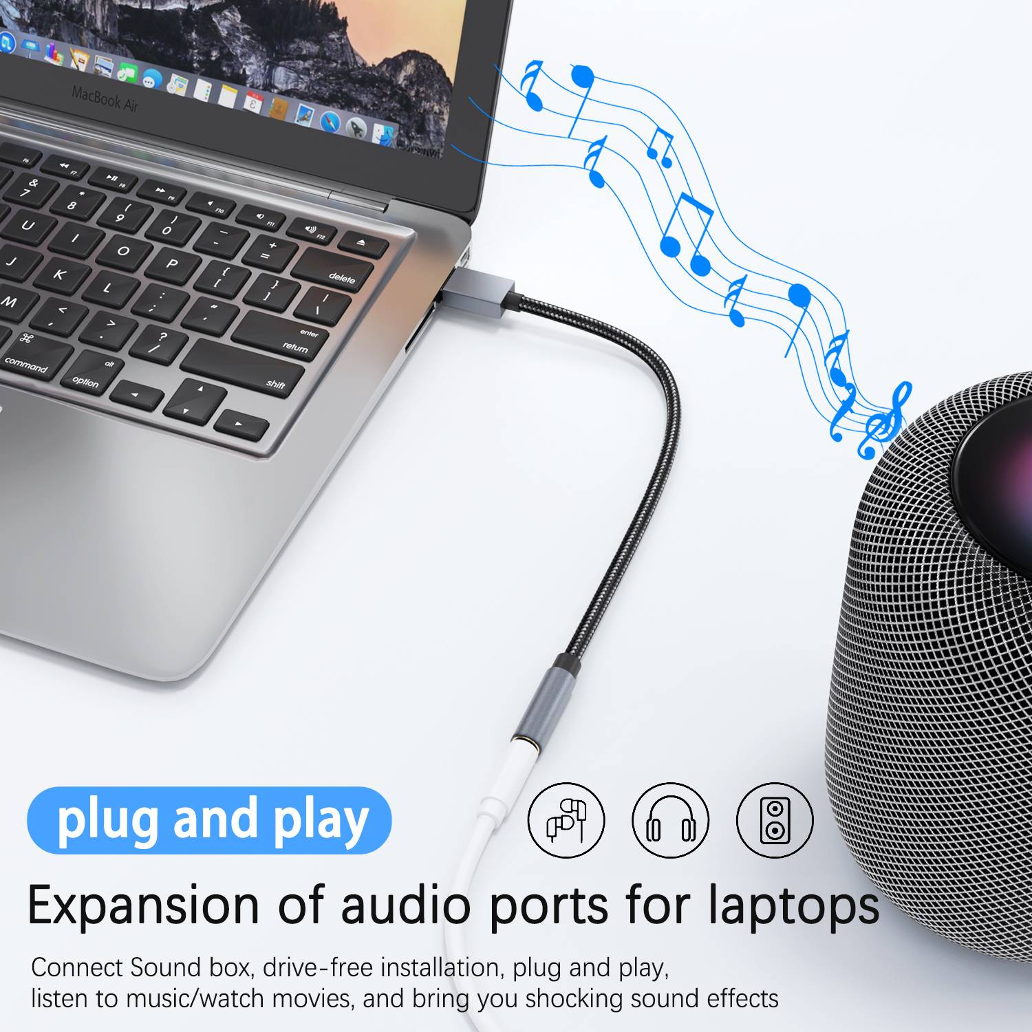 USB (Stecker) auf 3,5 mm (Buchse) Audioadapter Grey