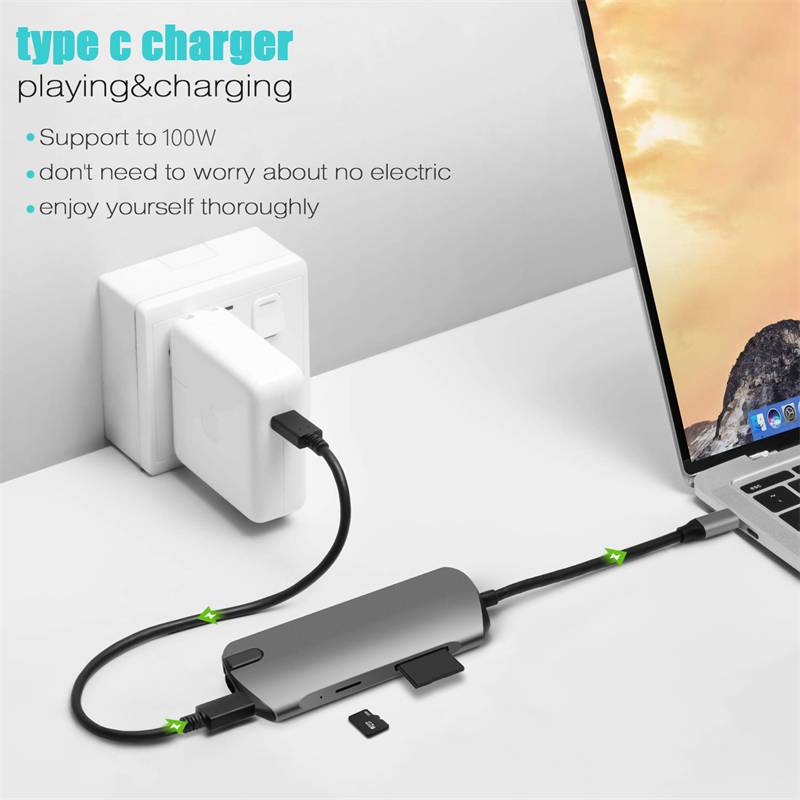 8-in-1-USB-C-Hub mit USB 3.0, HDMI, RJ45, SD/TF-Kartensteckplatz, 100 W PD-Aufladung