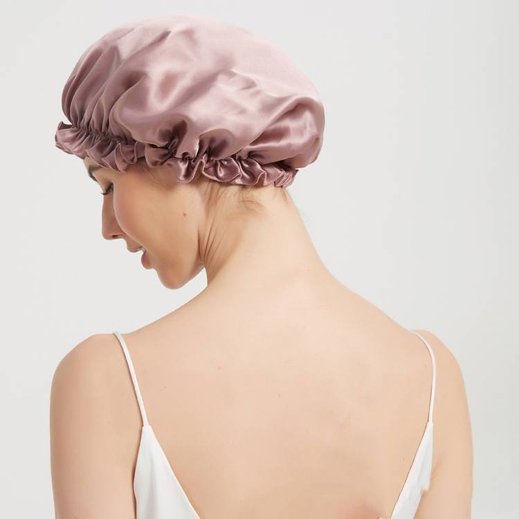 Schlafmütze für Damen aus 100 % seide, weiches Kopftuch zum Schlafen Pink XL