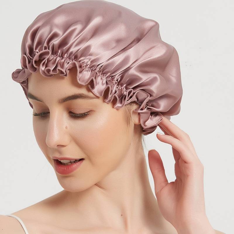 Schlafmütze für Damen aus 100 % seide, weiches Kopftuch zum Schlafen Pink XL