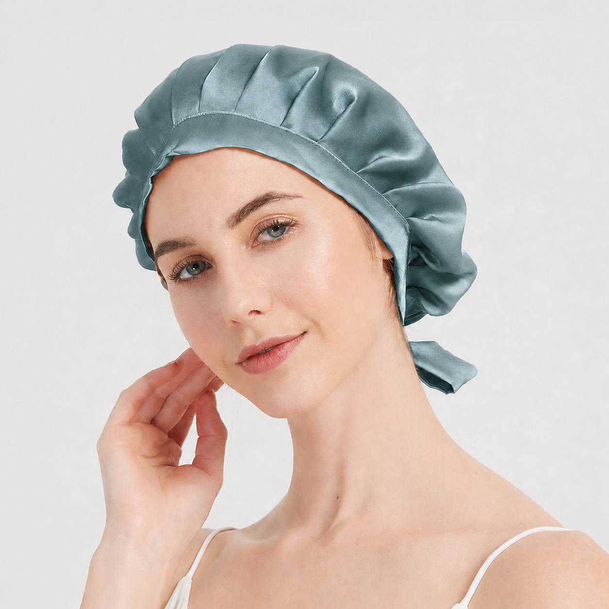 Verstellbare Schlafmütze aus Seide für langes Haar, 100 % seide LightBlue
