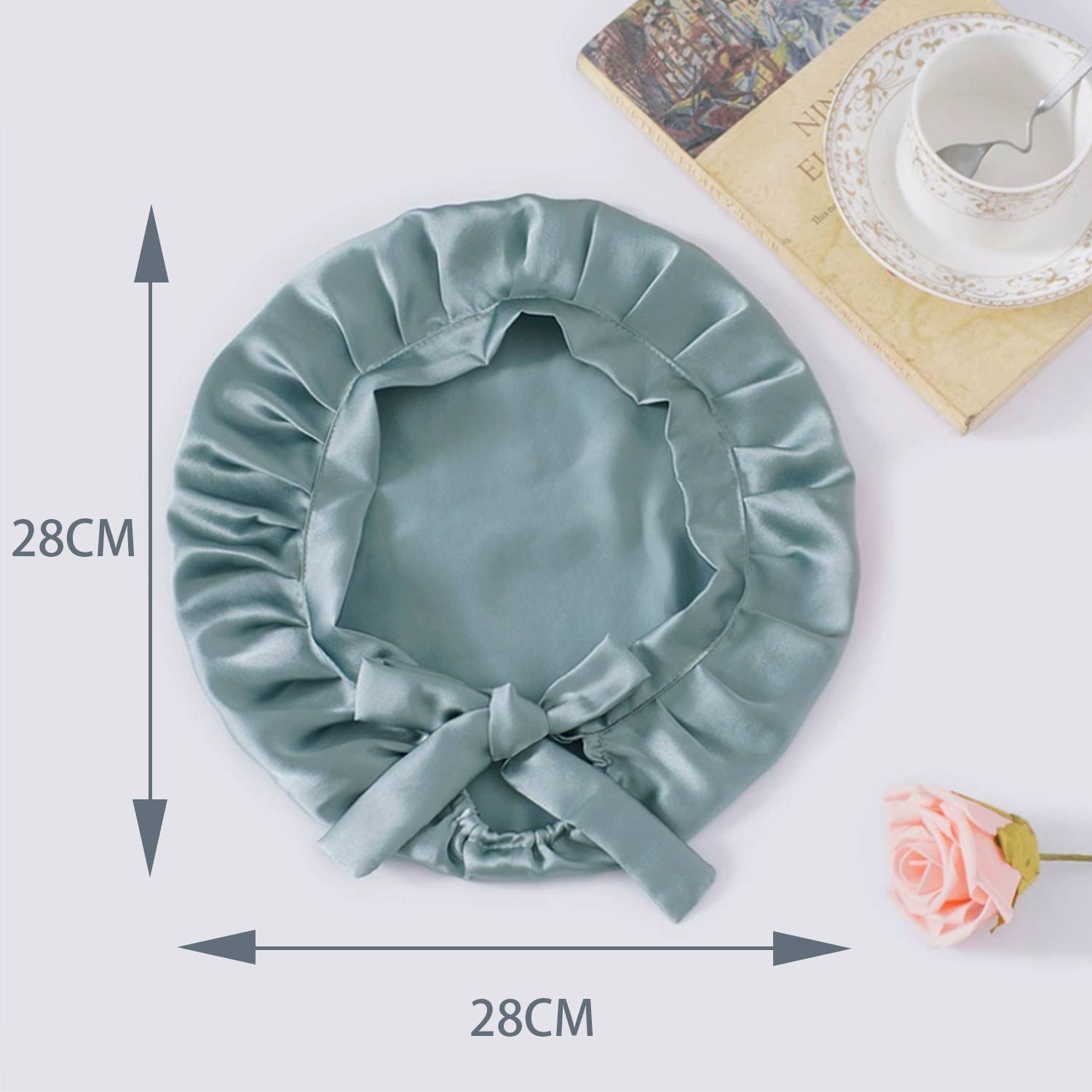Verstellbare Schlafmütze aus Seide für langes Haar, 100 % seide LightBlue