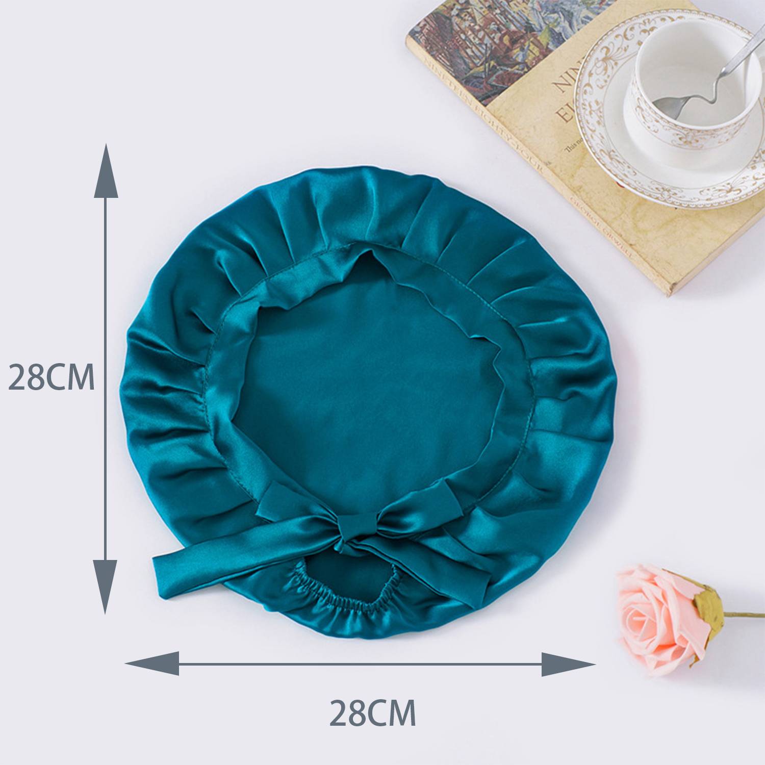 Verstellbare Schlafmütze aus Seide für langes Haar, 100 % seide Blue